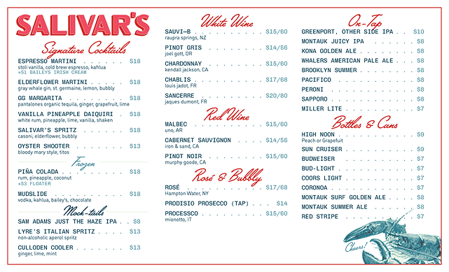 Salivar's drink menu.