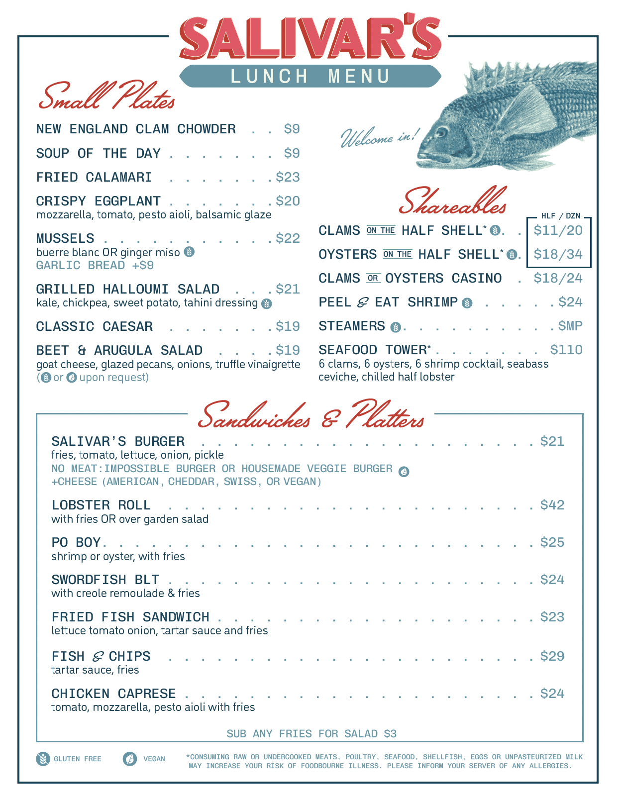 Salivar's lunch menu.
