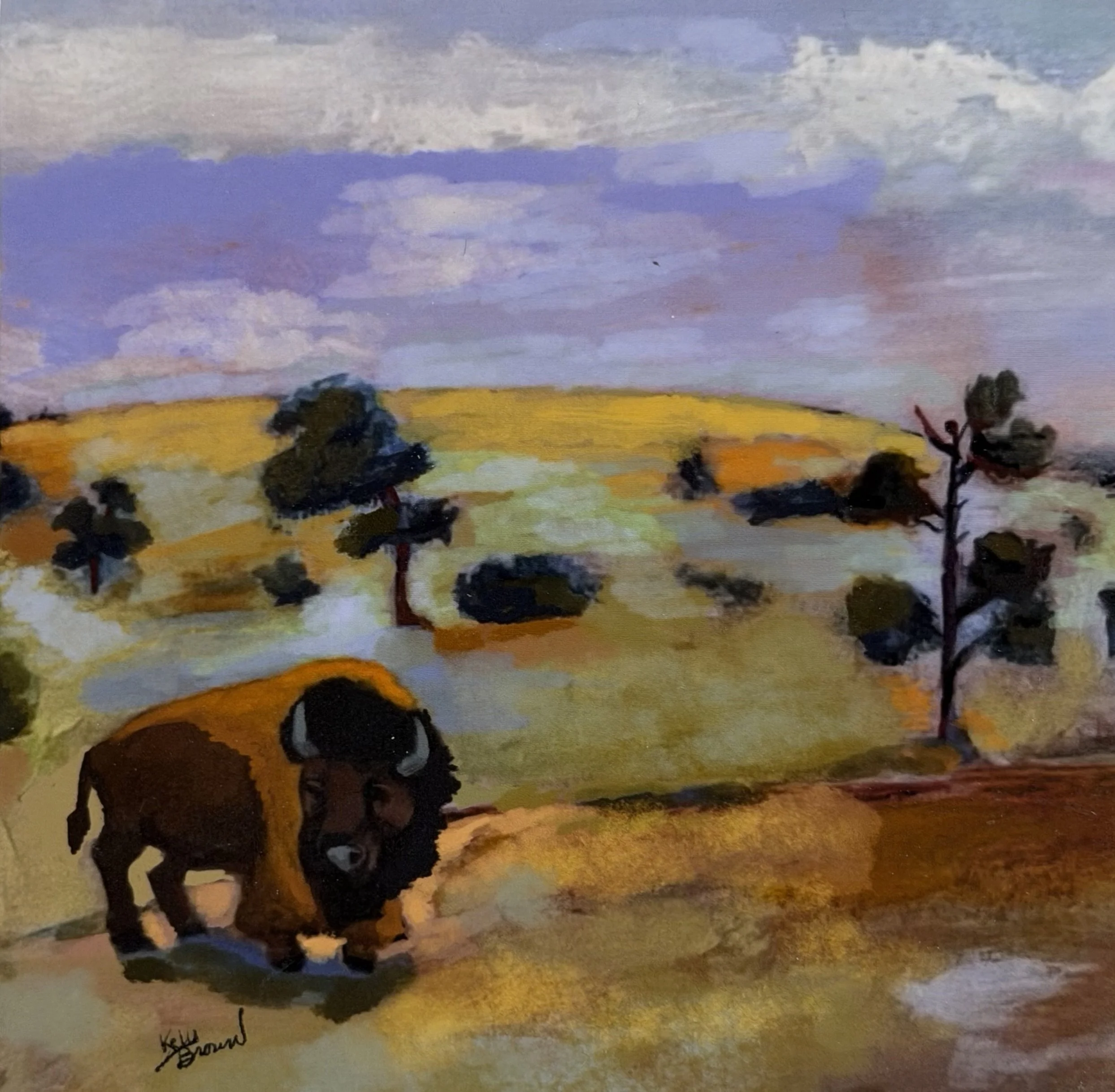 Long Horn Buffalo | Hand-Mounted Fine Art Panel