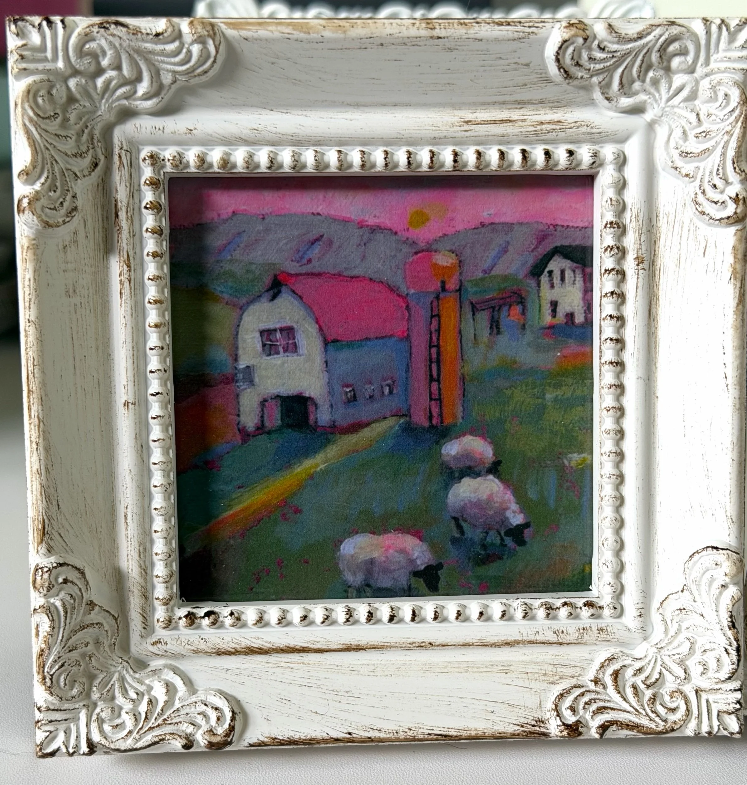 Set of 3 Framed Fine Art Prints Farms in Pink