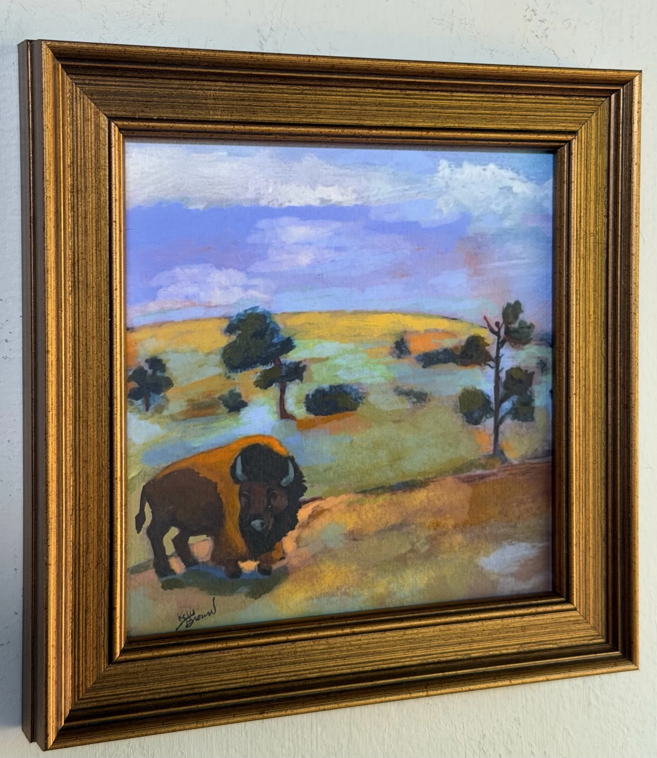 Longhorn Buffalo | Waxed Fine Art Print in Wood Frame