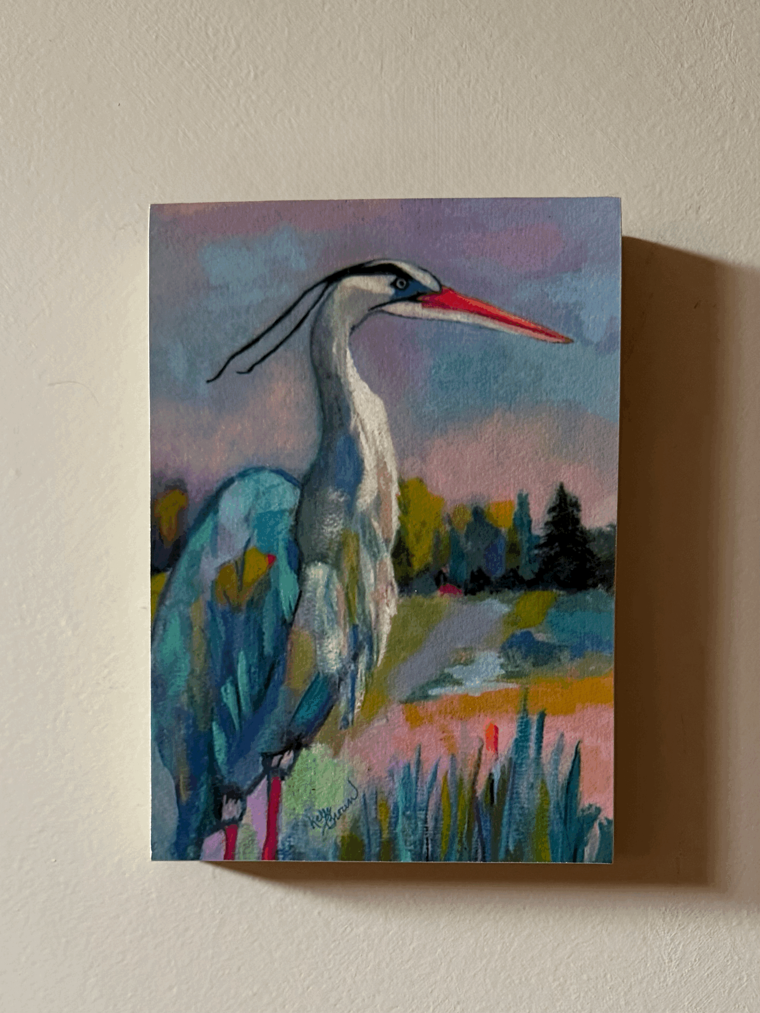Blue Heron | Hand-Mounted Fine Art Print on Wood Panel