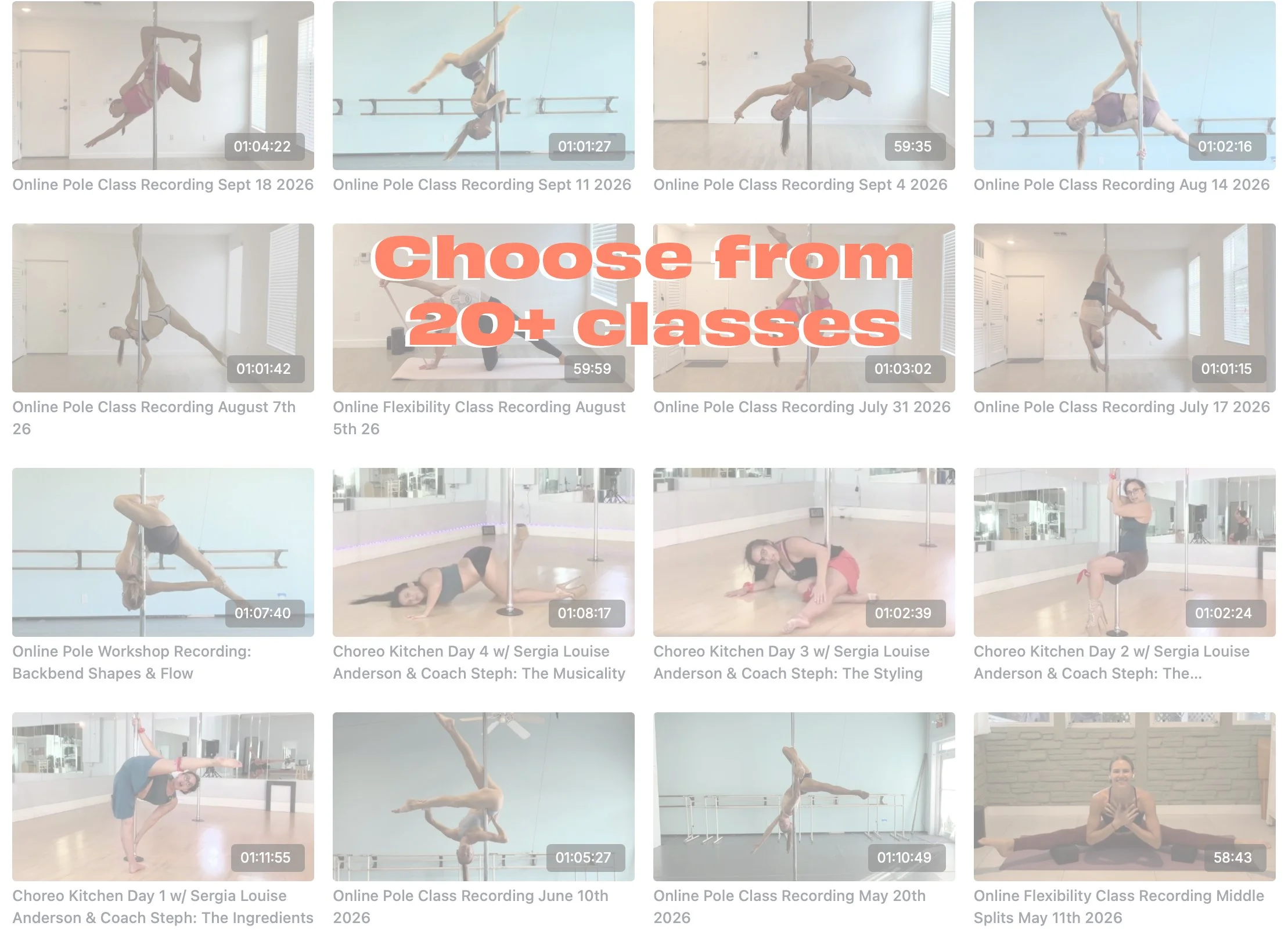 recorded classes pole workshops for rent