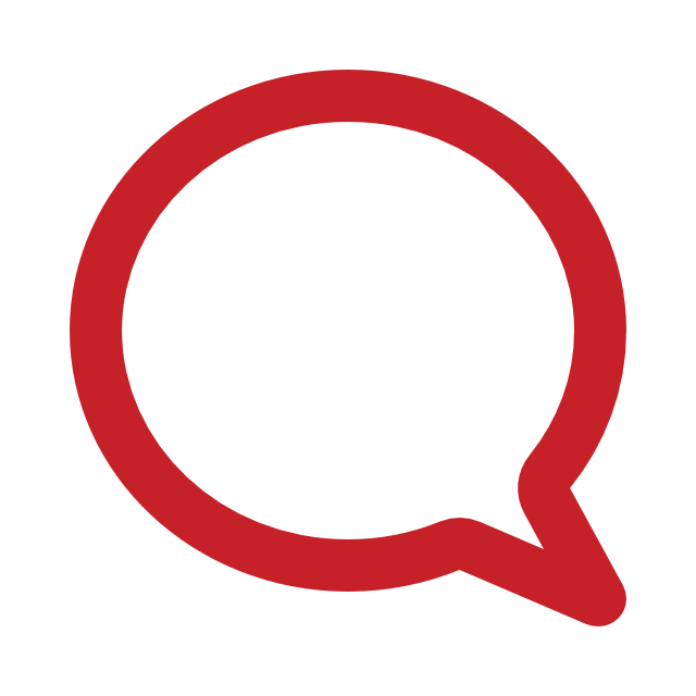 Large red chat bubble icon on a white background