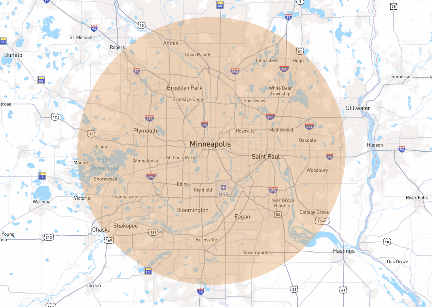 Twin Cities service area map