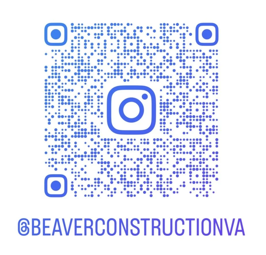 A QR code with the Instagram logo and the handle @BEAVERCONSTRUCTIONVA