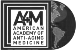 Logo of the American Academy of Anti-Aging Medicine with text and a globe illustration.