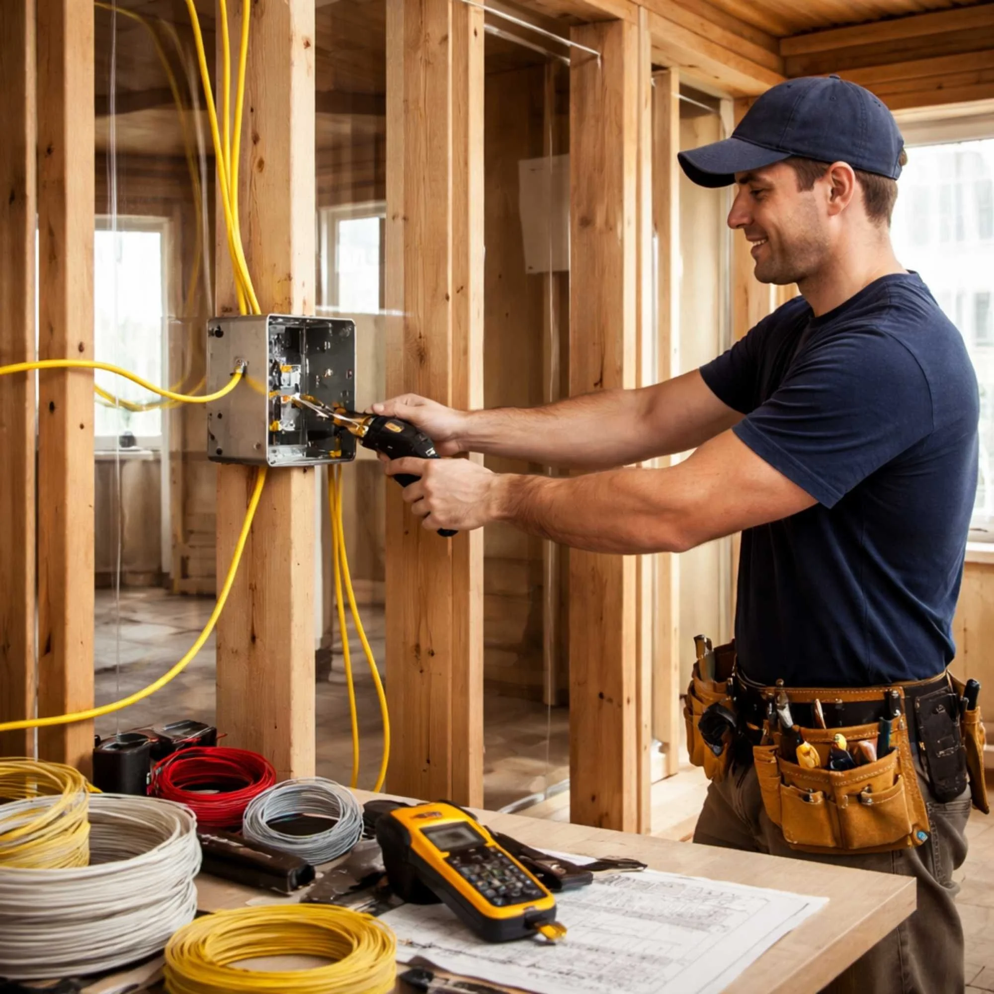 Residential electrician performing home rewiring and electrical wiring upgrade by Aaron Electric LLC safe professional service