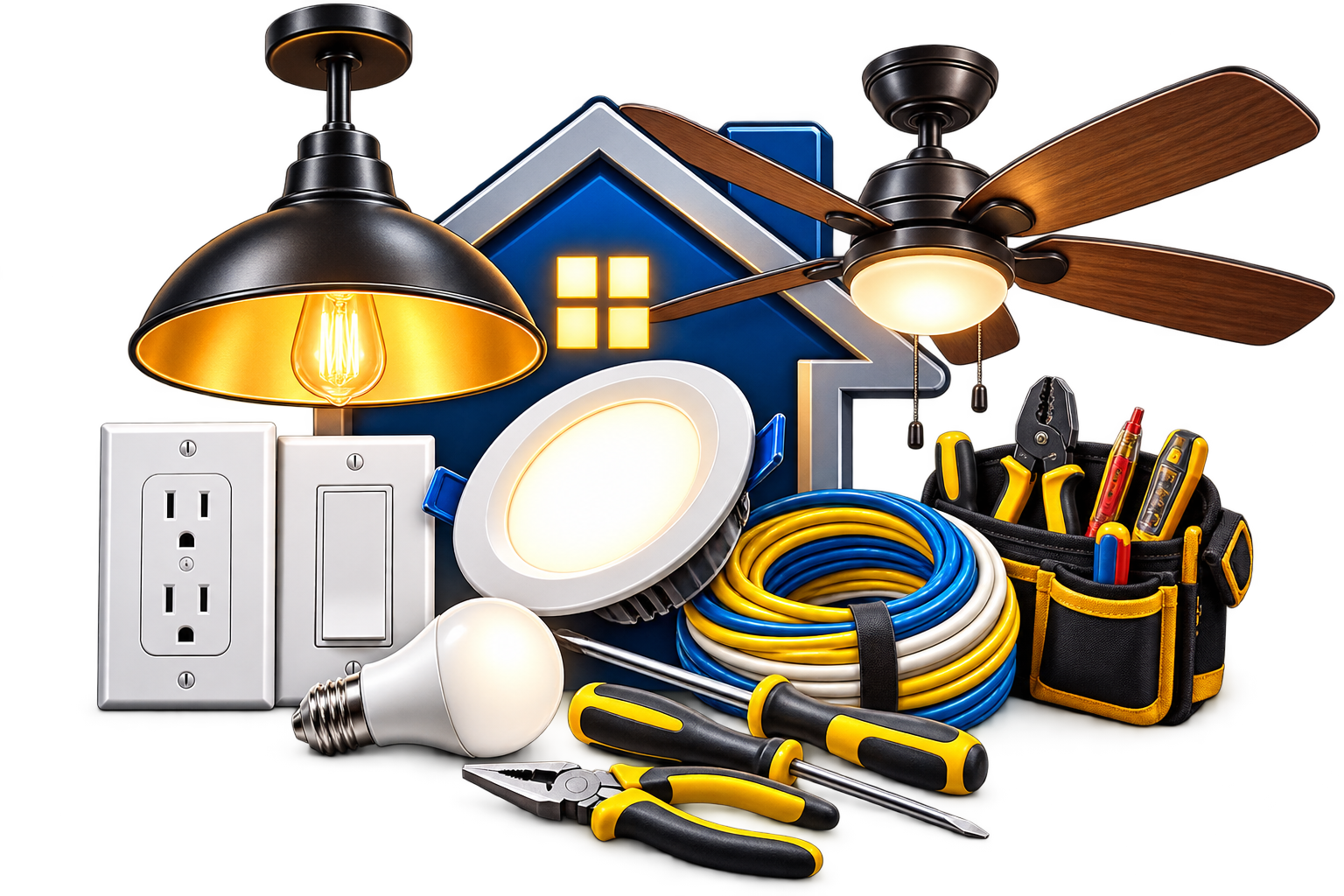 Residential electrician installing lighting, outlets, switches, and electrical fixtures for homeowners in Lakewood, WA.