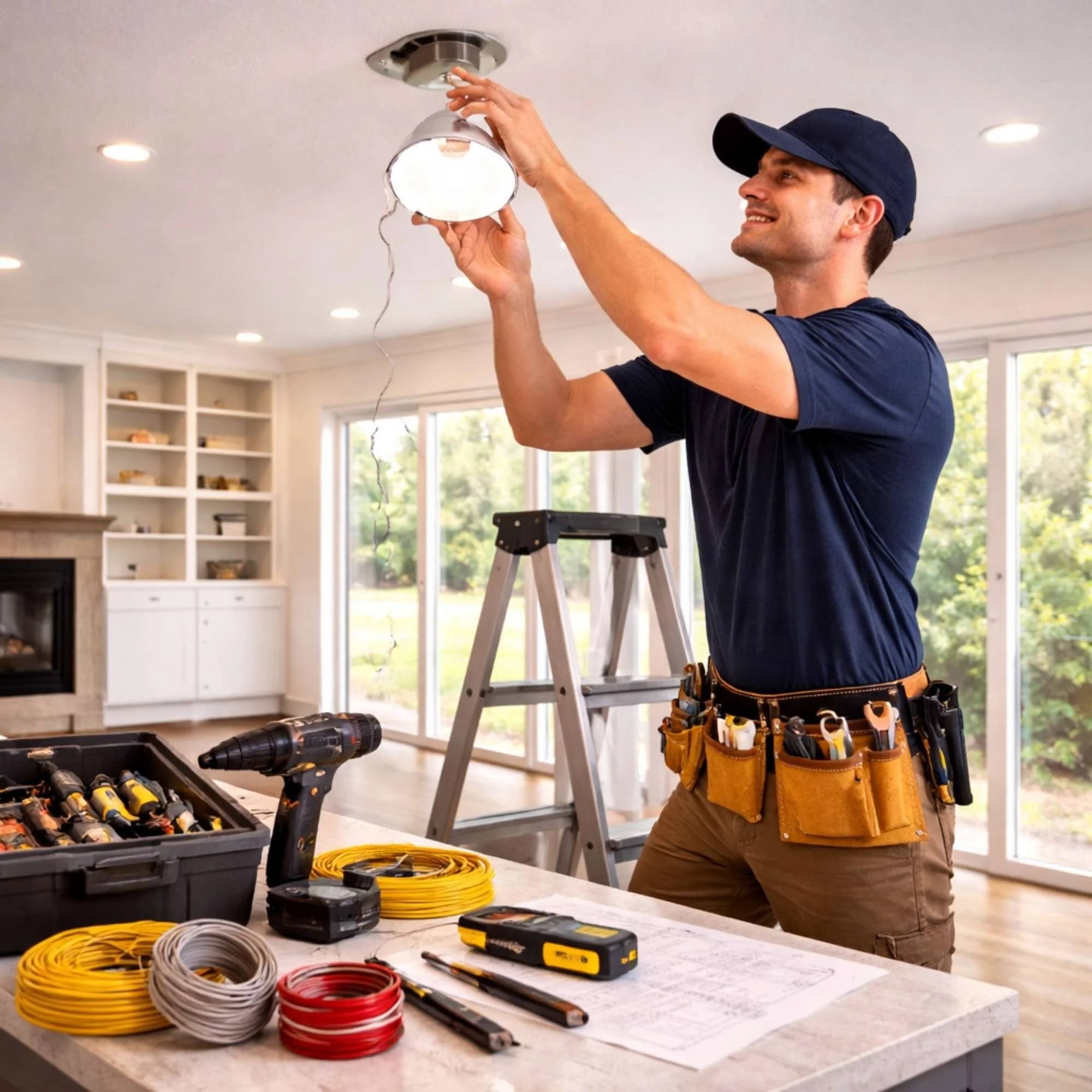 Residential electrician performing electrical repairs and installation in Lakewood WA by Aaron Electric LLC