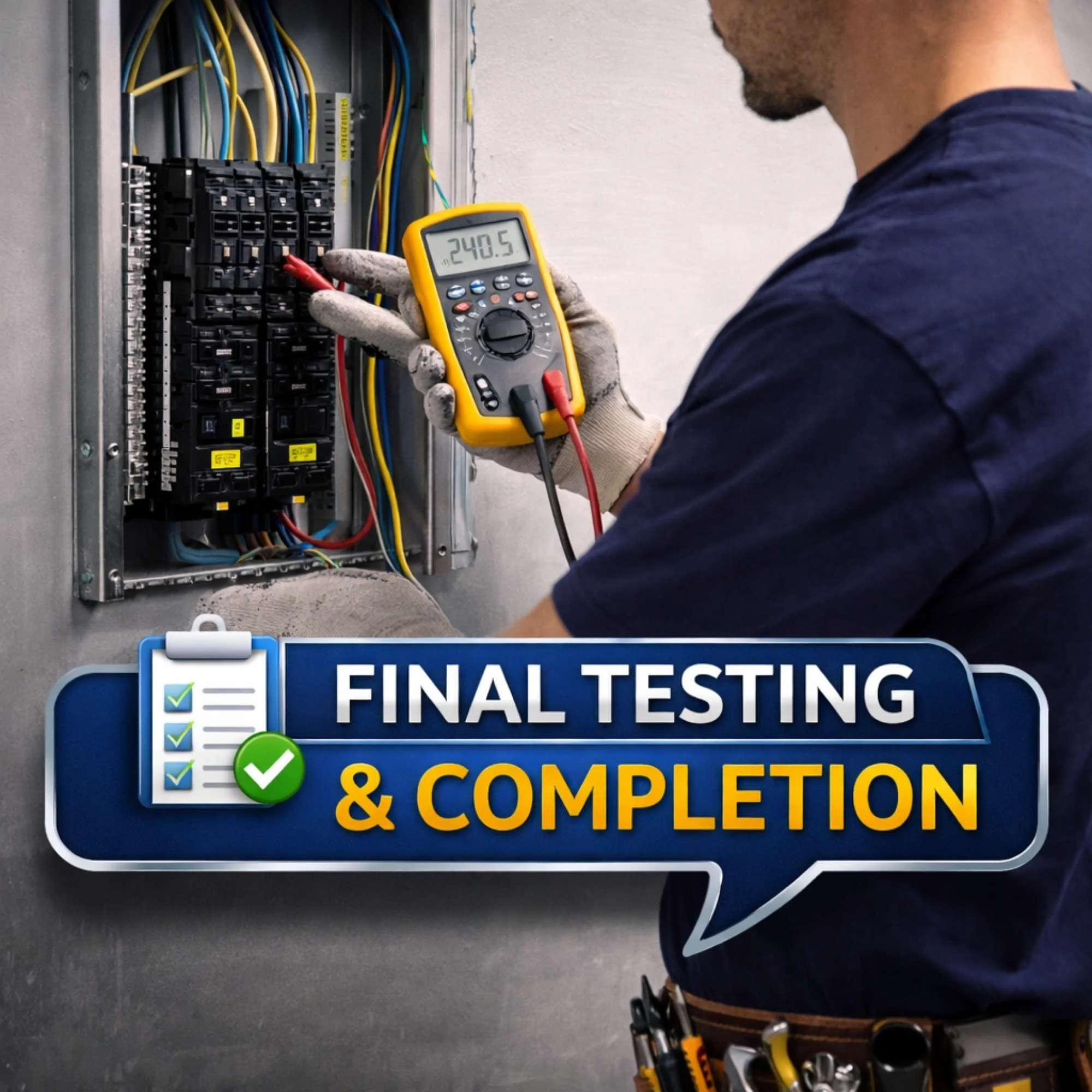 Residential electrician performing final electrical testing in Gig Harbor WA by Aaron Electric LLC safe reliable completion