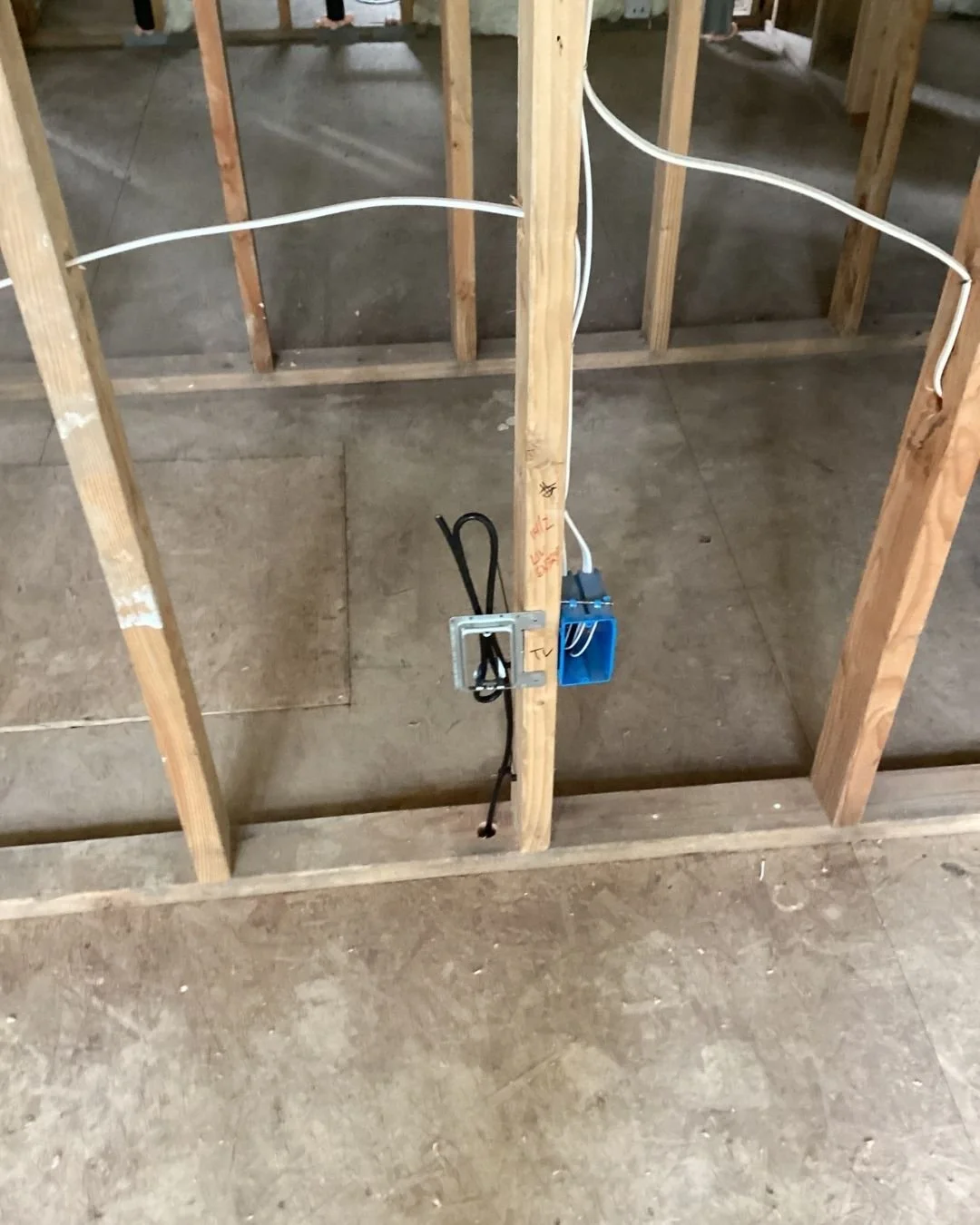 New construction electrical rough wiring installation in Puyallup WA with outlet box by Aaron Electric LLC