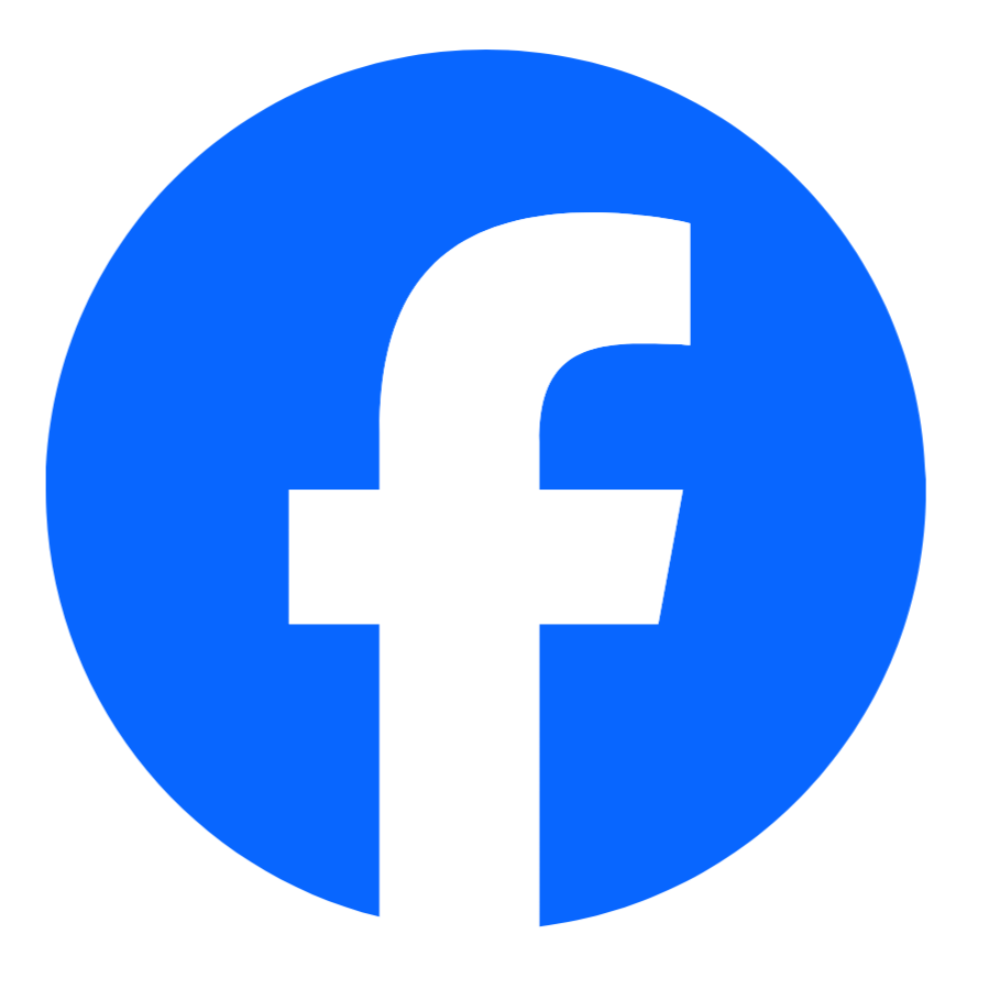 Facebook logo, a blue circle with a white lowercase 'f' in the center.
