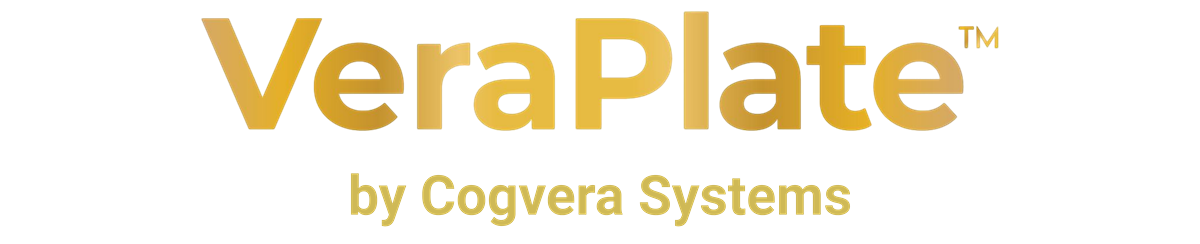 Colorful logo with the text 'VeraPlate' in large, multicolored letters and 'by Covera Systems' in smaller, light-colored font underneath.
