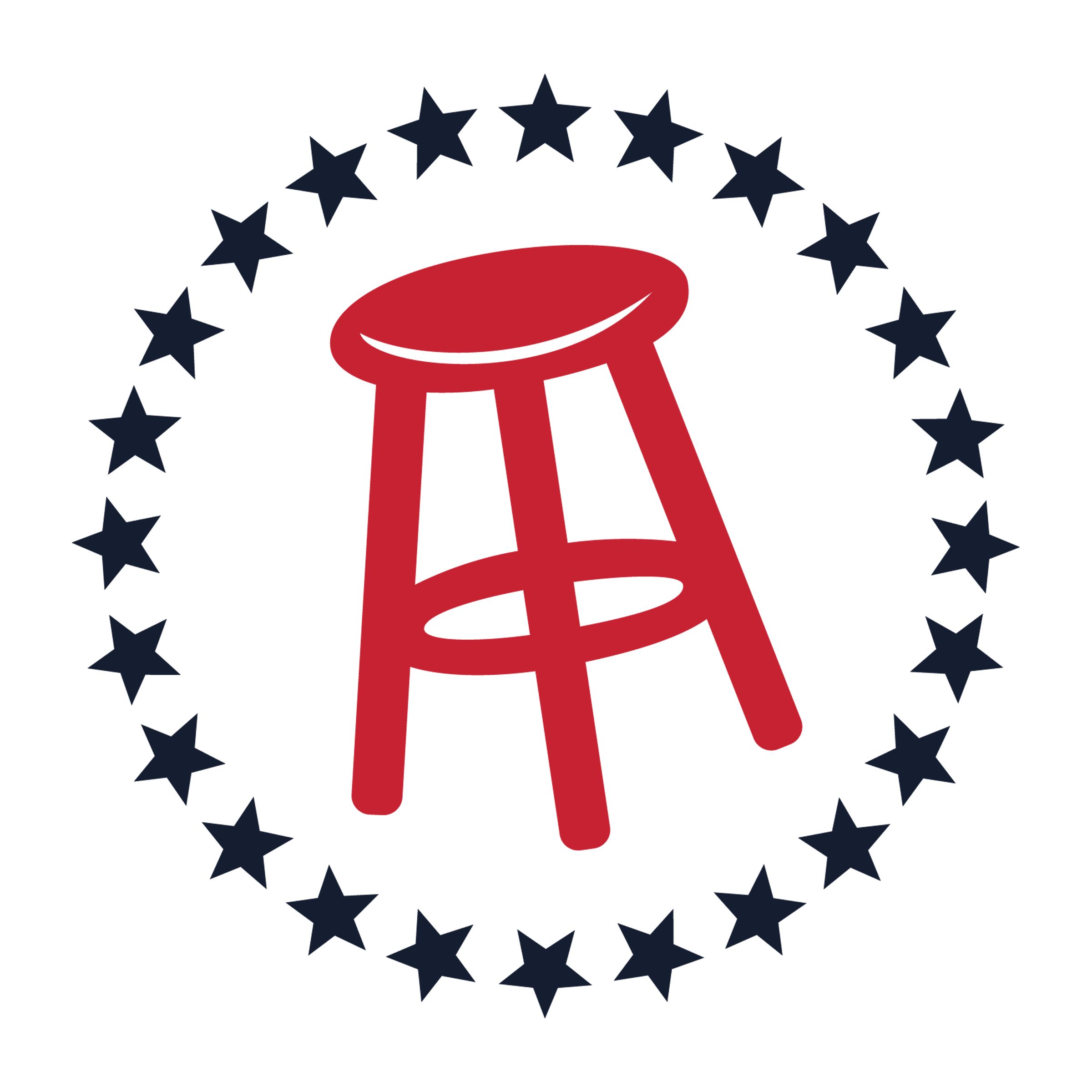 Red bar stool icon surrounded by a border of black stars on a white background.