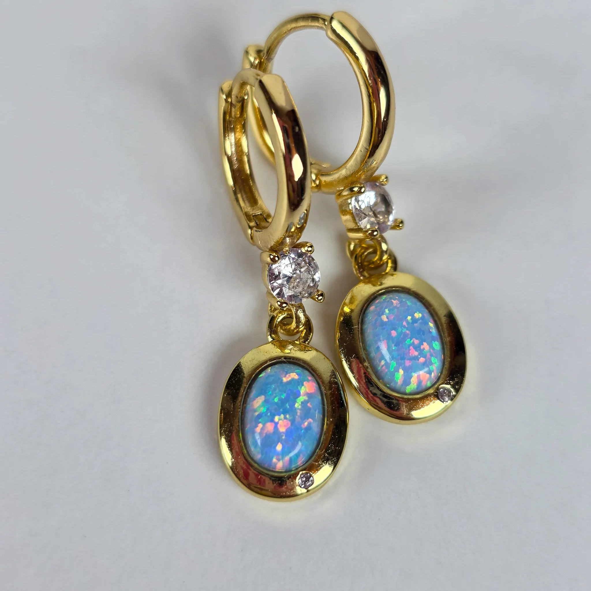 Blue Opal Huggie Hoop Earrings