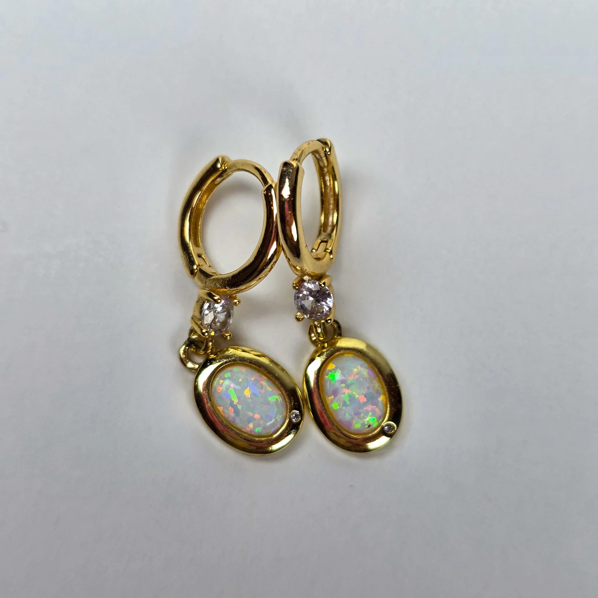 White Opal Huggie Hoop Earrings