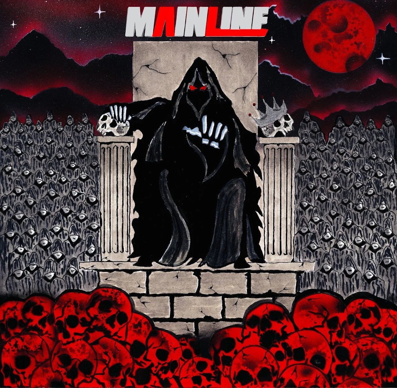 Mainline The Unholy Idol album cover featuring dark gothic artwork with a idol figure and crowd.
