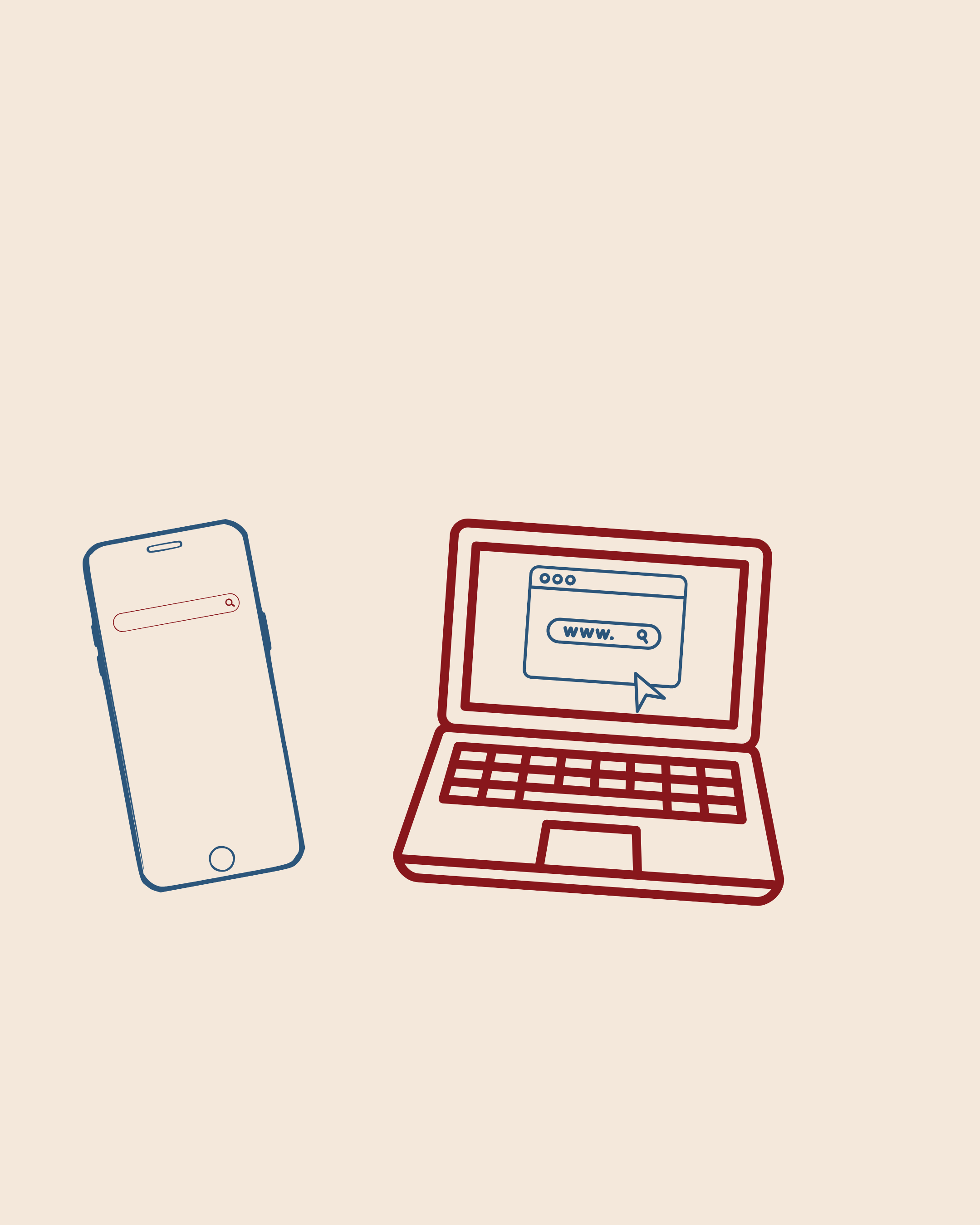 Illustration of a laptop and smartphone screen displaying a hammer icon and a 'Request Quote' button, representing online quoting or repair service.