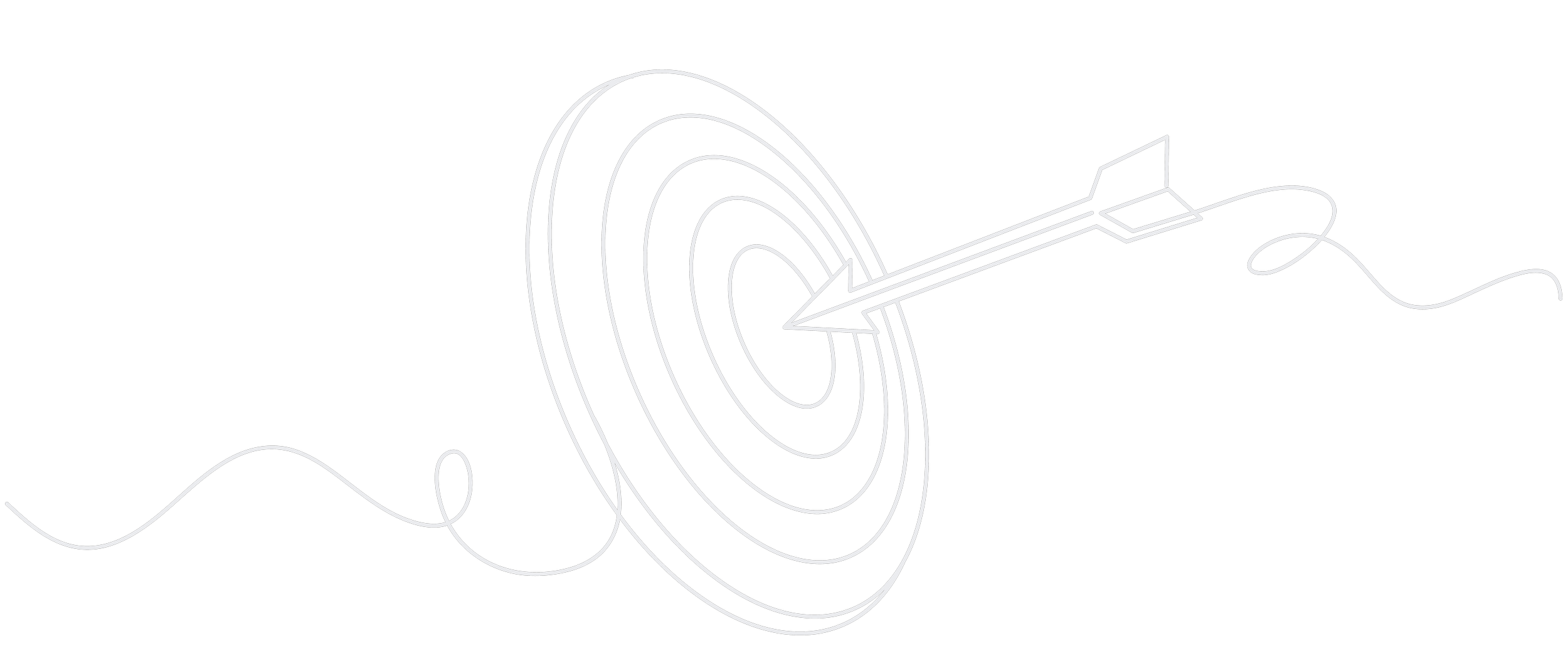A minimalist line art illustration of a dart hitting the bullseye of a target with concentric circles, set against a black background.