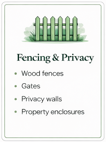 Fencing & Privacy. Wood Fences. Gates, Privacy walls, Property Enclosures.