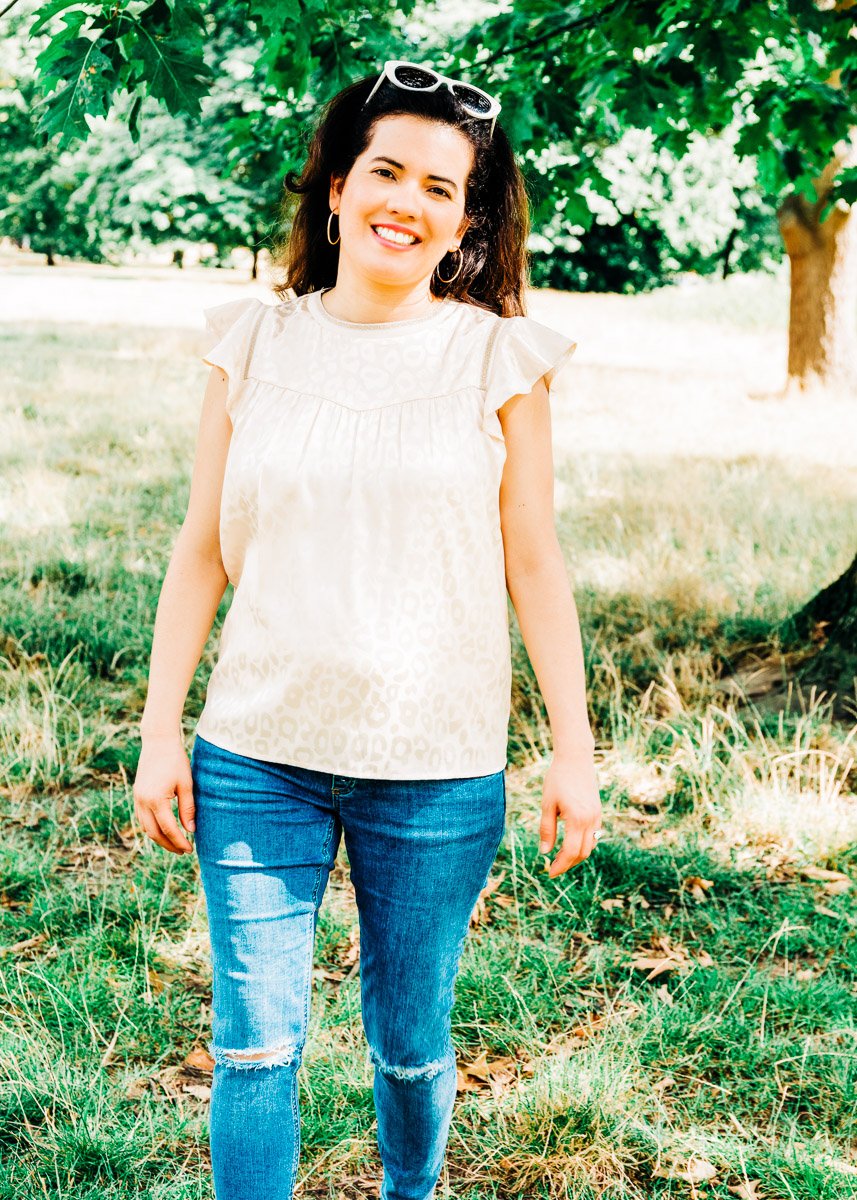 Creative personal branding interior portrait Notting Hill, London fashion stylist in boutique setting, relaxed eclectic lifestyle style