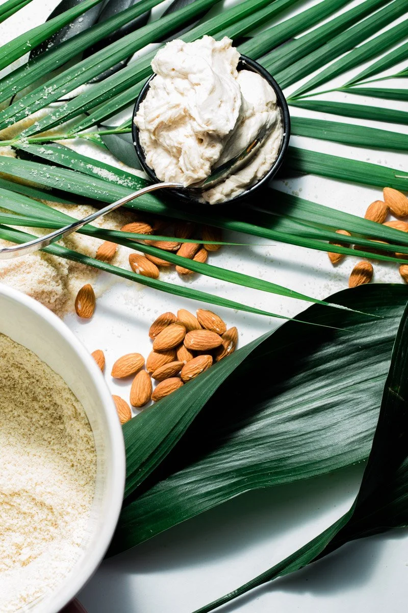 Brand and food photographer London, ingredient styling shoot for free-from mousse brand, playful editorial photography at home