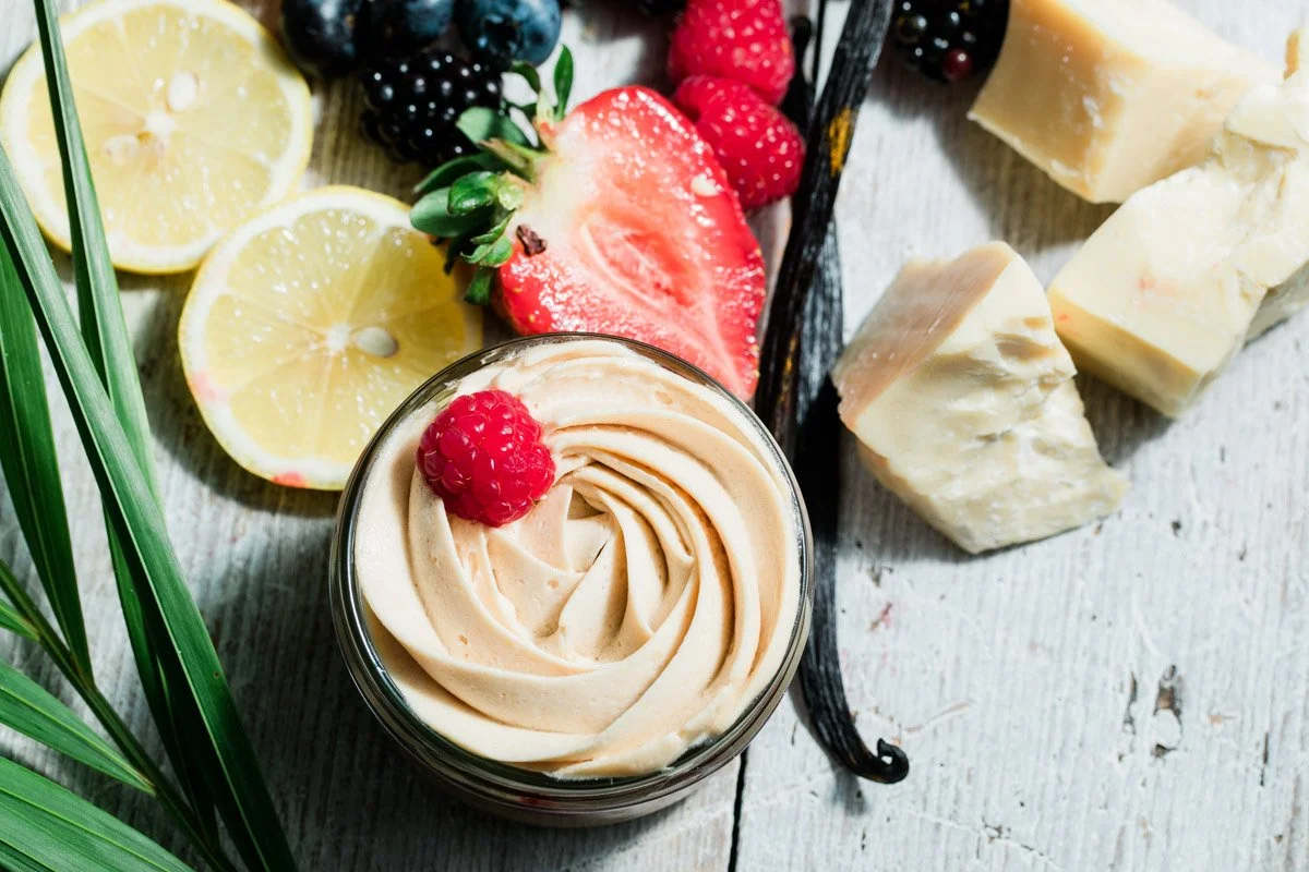 On-location food styling photographer London, natural ingredients for free-from dessert brand, playful flat lay at client's home