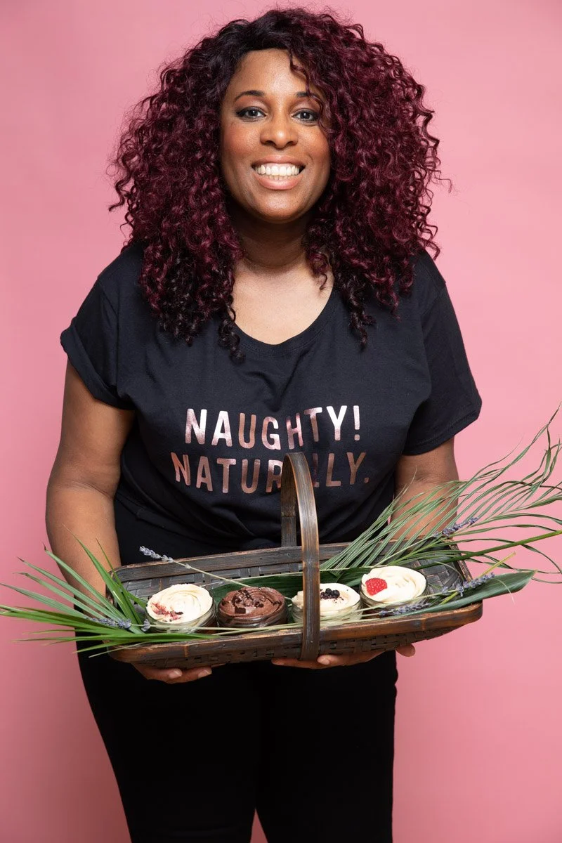 London on-location brand photographer, home and garden lifestyle shoot for free-from dessert business, playful studio light photography