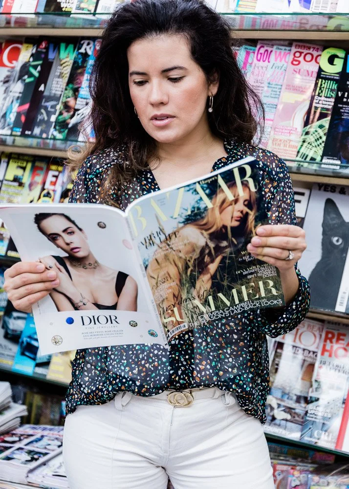 Personal stylist photographed in Notting Hill boutique interior, eclectic creative lifestyle portrait for London fashion professional
