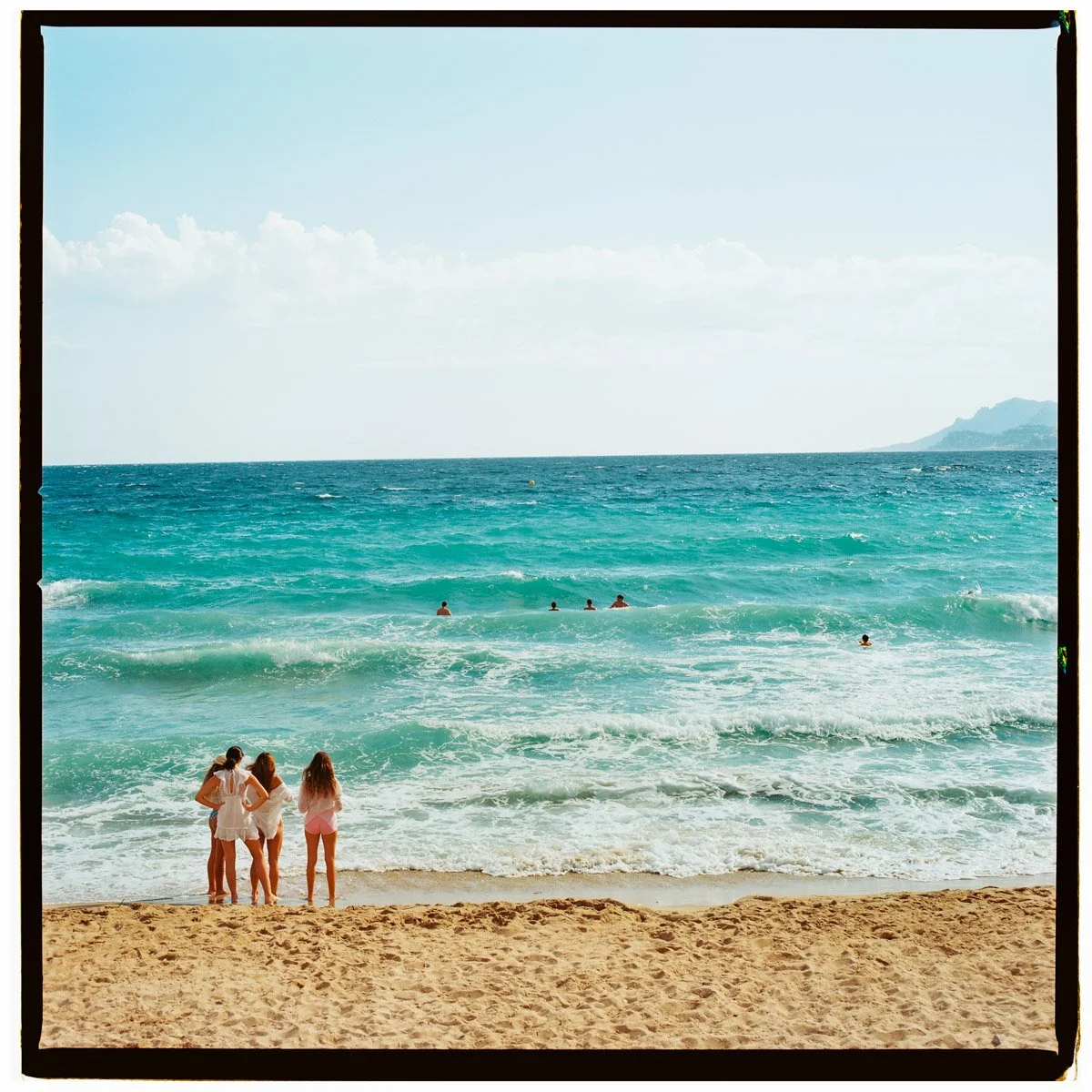 French Riviera Beach Print - Four girls on the beach Art Mediterranean Seaside Decor