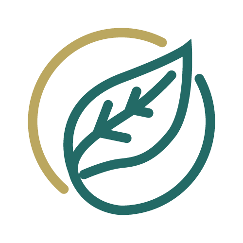 Icône minimaliste d'une feuille verte avec un cercle beige autour.