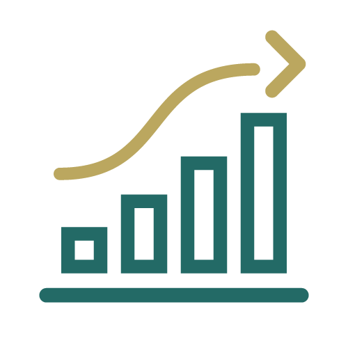 Graphique montrant la croissance avec des barres et une flèche ascendante.