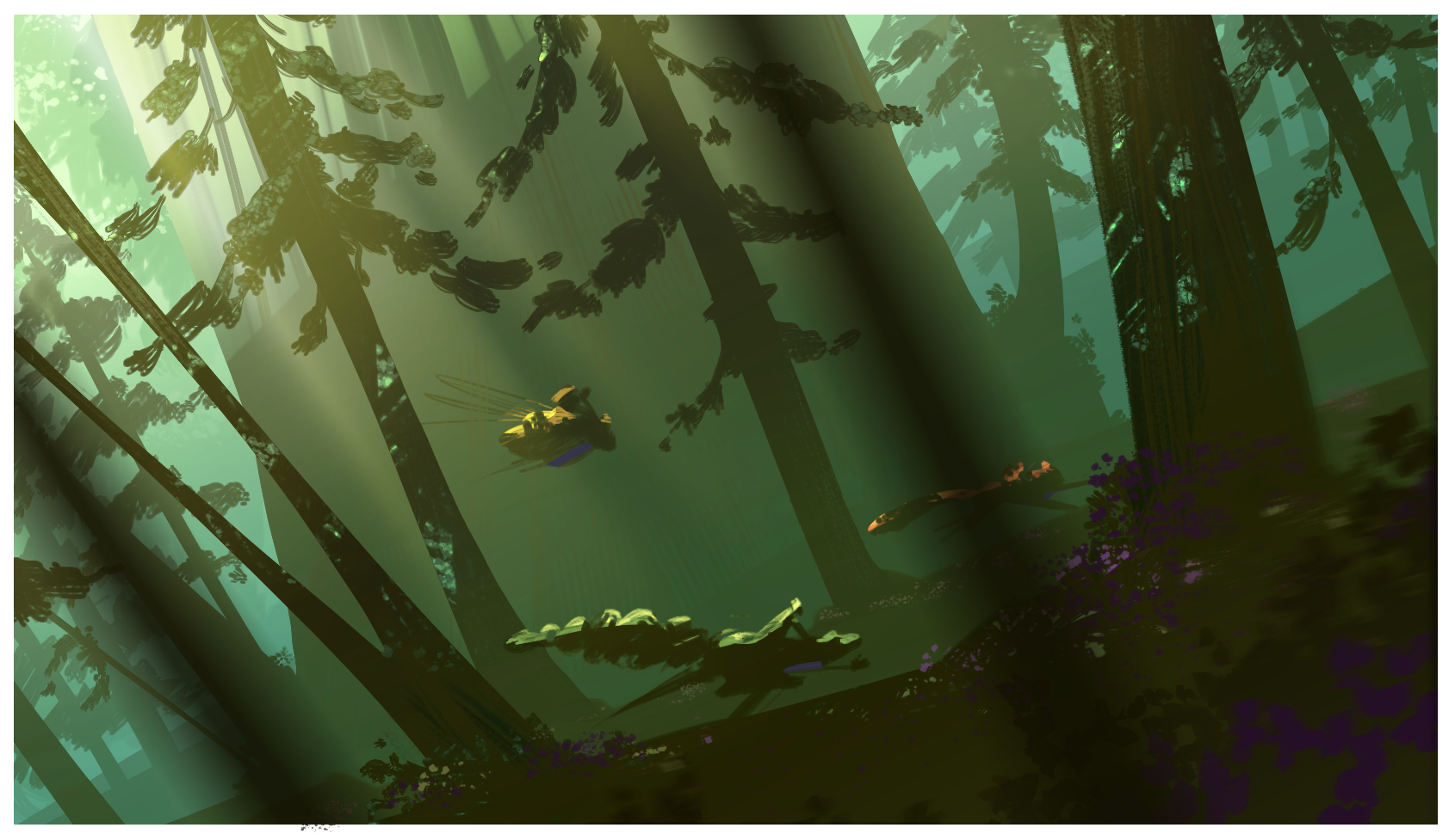 concept art d'une forets d'arbres immenses 
