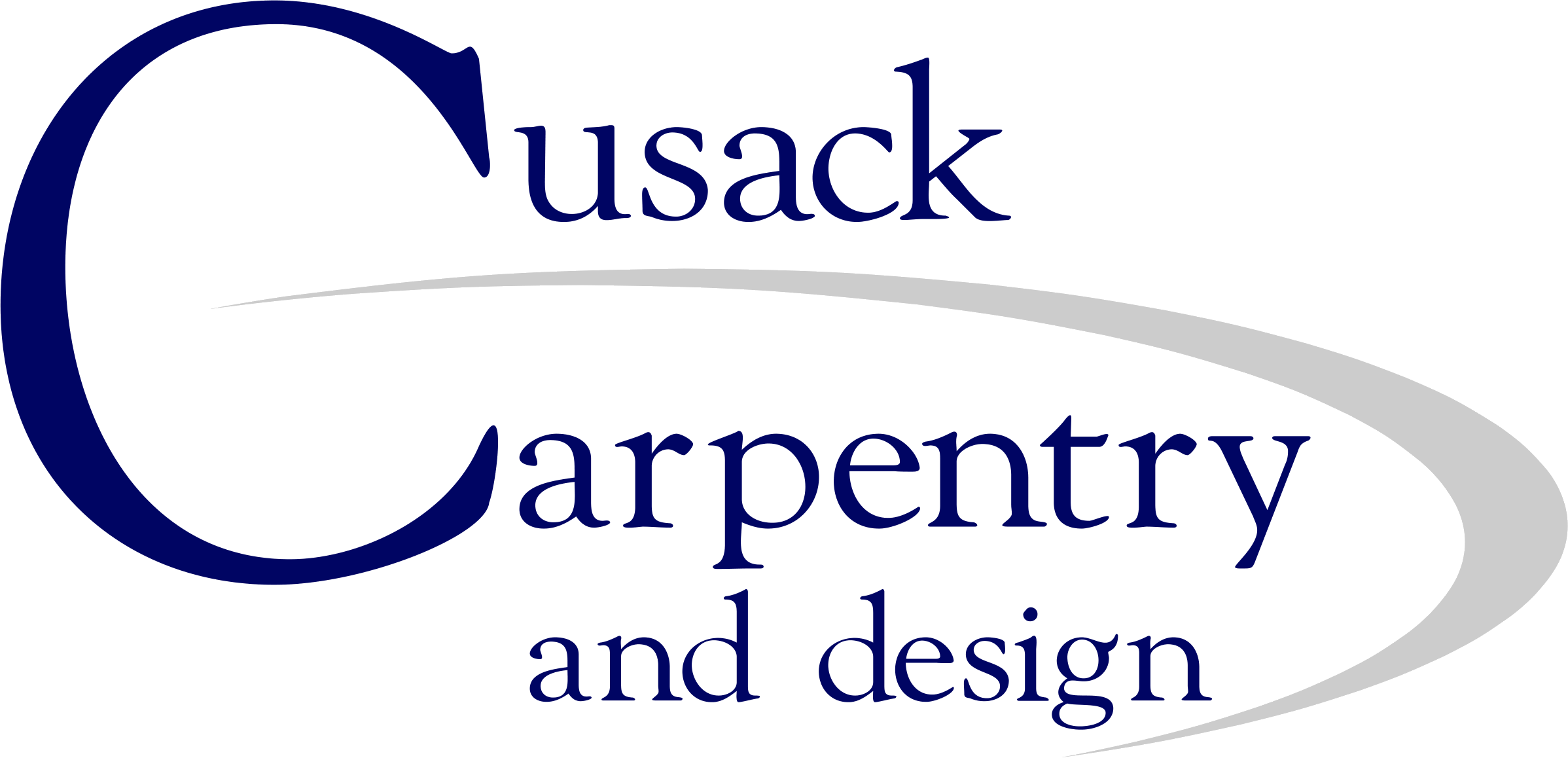 Logo of Cusack Carpentry and Design, featuring a large blue C with a swoosh, with the company name and tagline in blue and gray text.