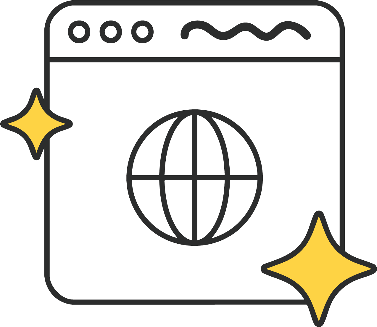 Web browser window with globe icon and sparkles, symbolizing internet or web development.