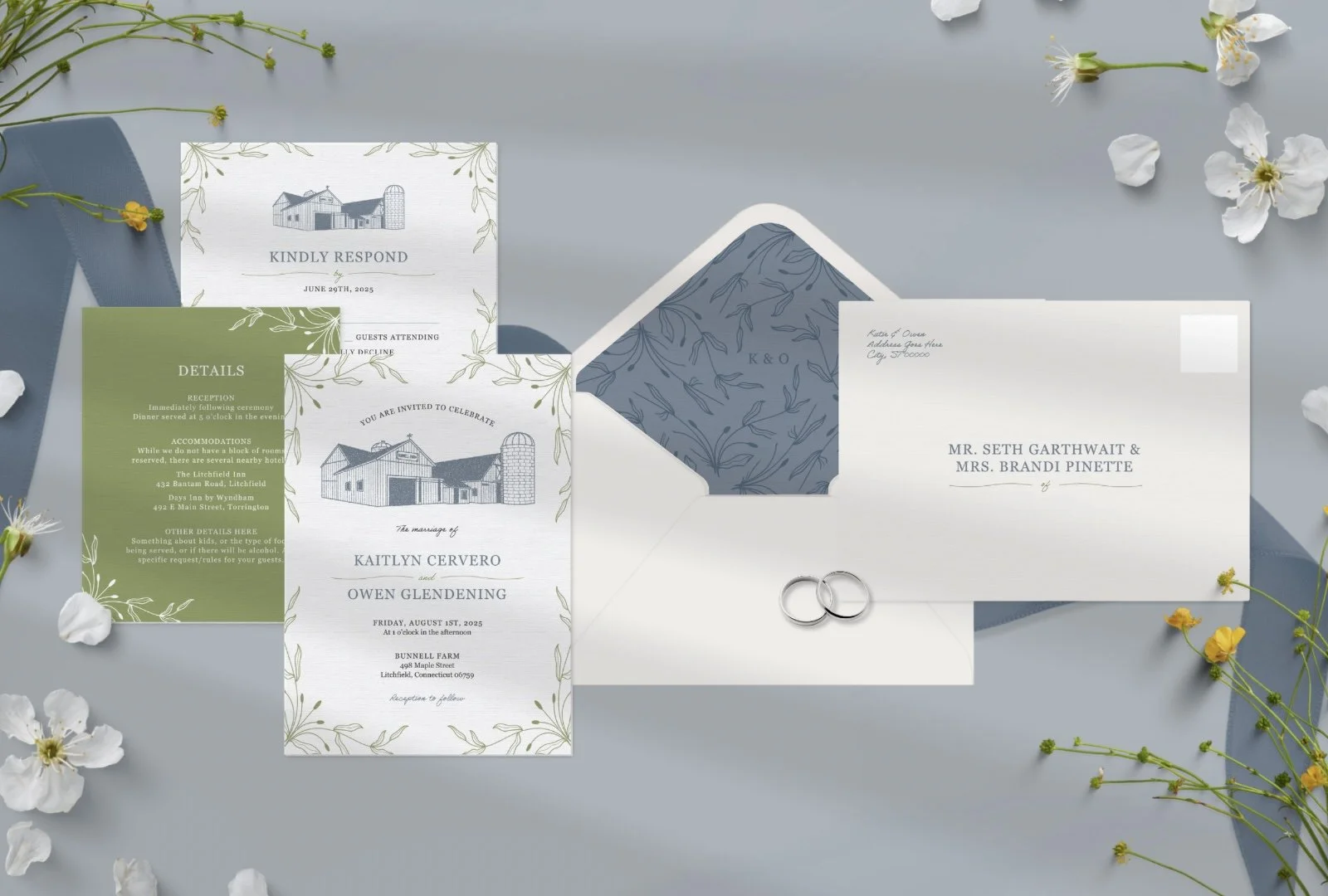 K + O Bunnell Farm Wedding Invitation Suite