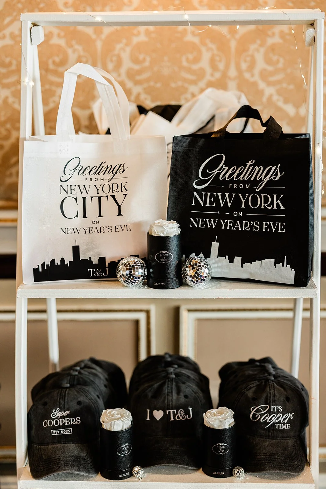 Jasmin + Tyler New Year's Eve Wedding Invitation Suite + Merch Design