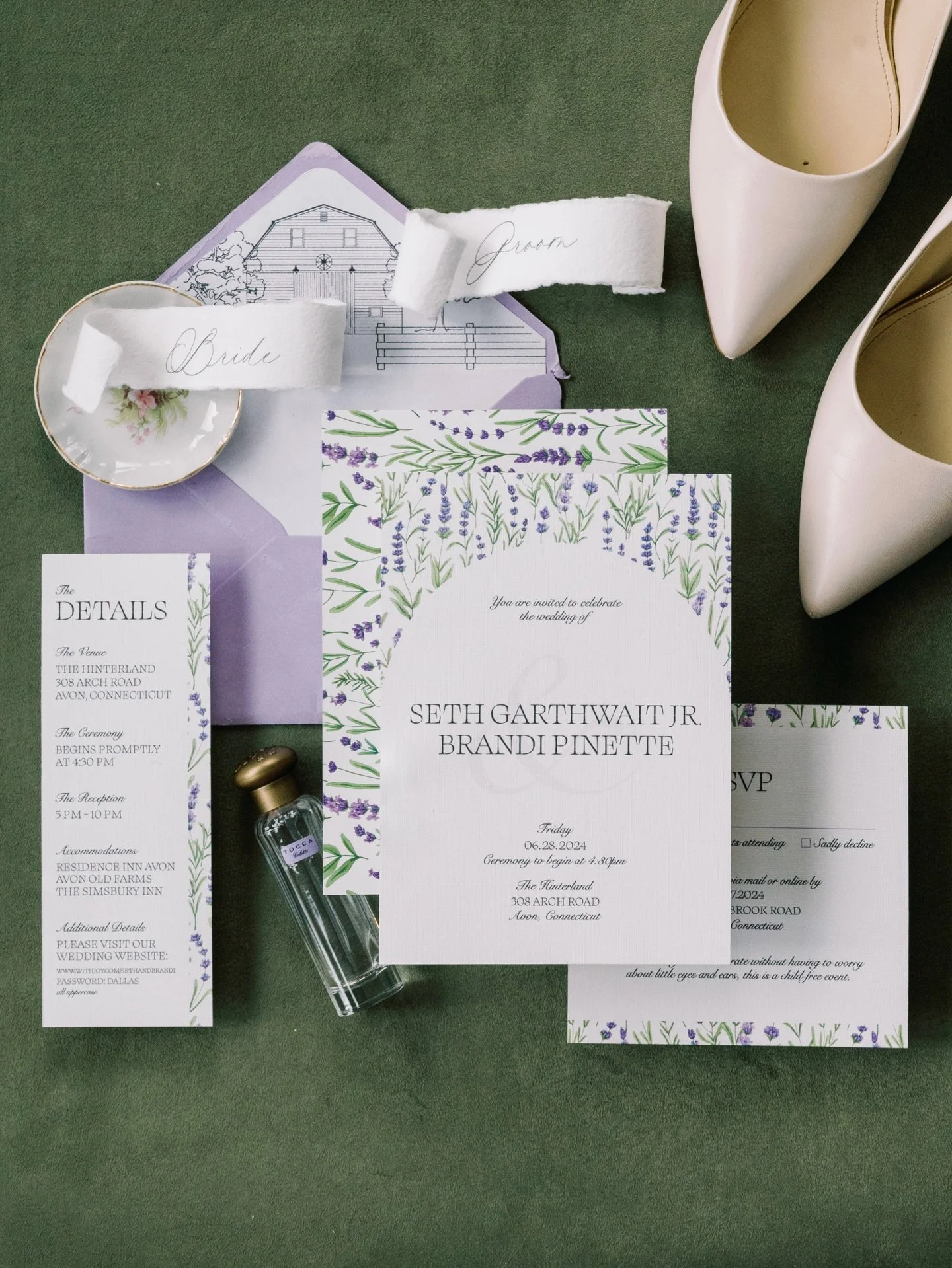 bringing this one back because she still deserves her moment 💌

my own wedding suite, designed with intention (and a little obsession)

lavender + sage on linen stock, a custom venue illustration tucked into the envelope liner, and all the little de