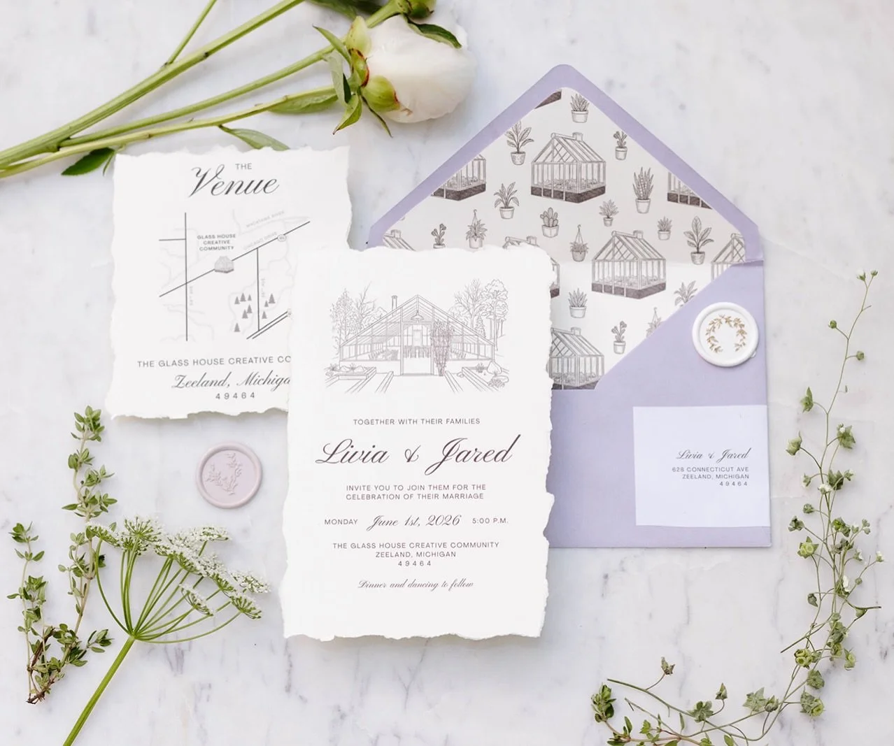 Greenhouse dreams and deckled edges &mdash; this styled shoot at The Glass House Creative Community in Zeeland, Michigan did *not* miss. 

So grateful to have been part of something this beautiful, even from afar. 🌿

📸 photo credits &amp; event org