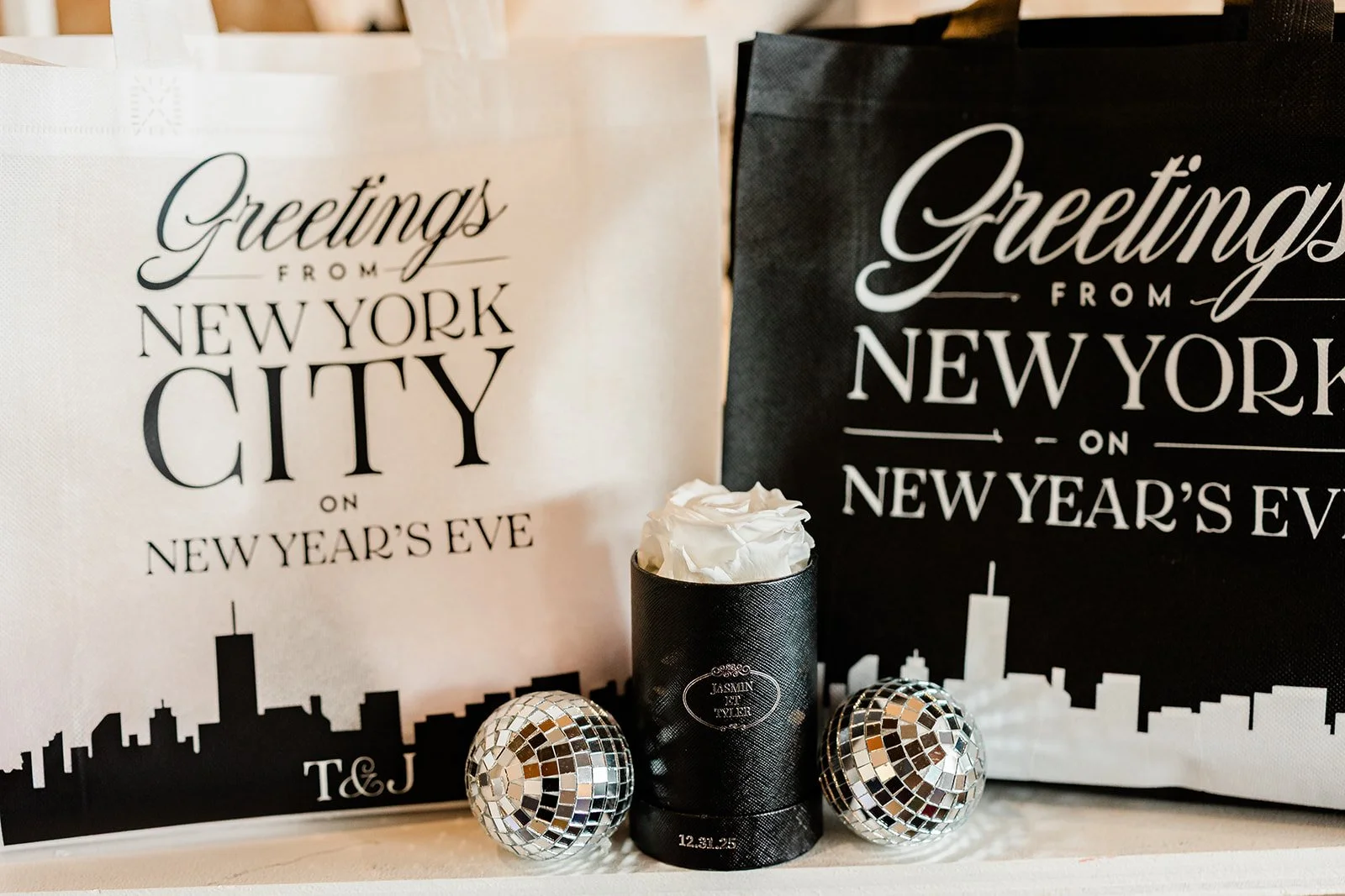 Wedding Logo, Invitation Suite + Merch Design for Jasmin & Tyler New Year’s Eve Wedding