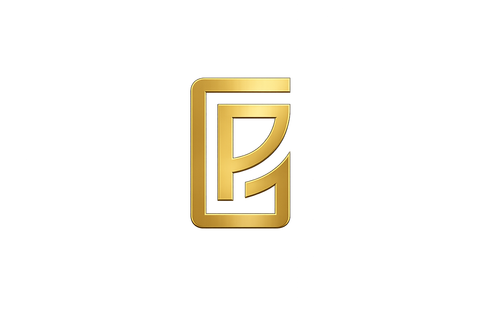 A gold-colored metal plaque with the letters P and D intertwined, mounted on a gray wall.