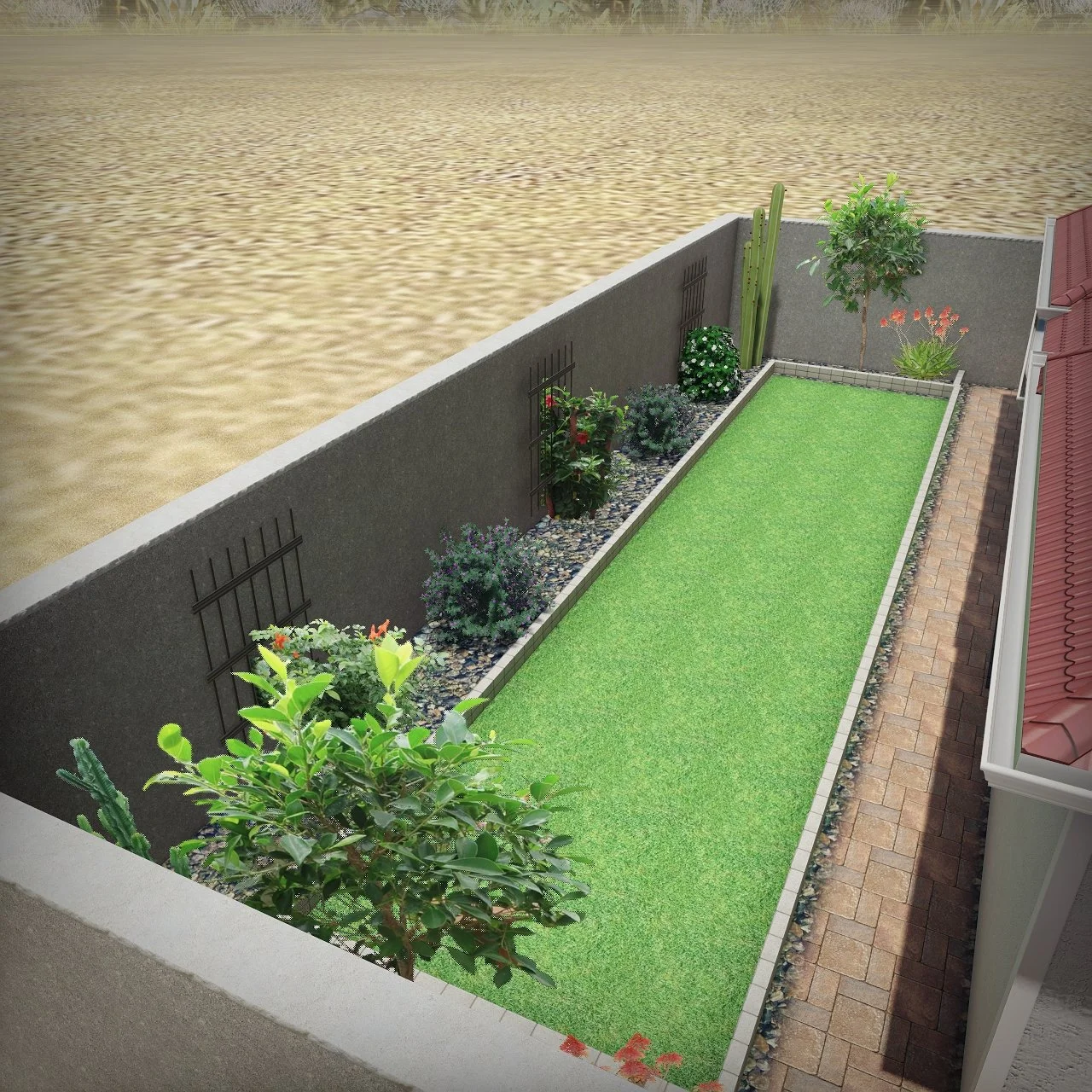 Anthem Sun City - Florence - Backyard Designs & Completion and Front yard before photos of the jungle, Designs for HOA Approval & Install Completion
