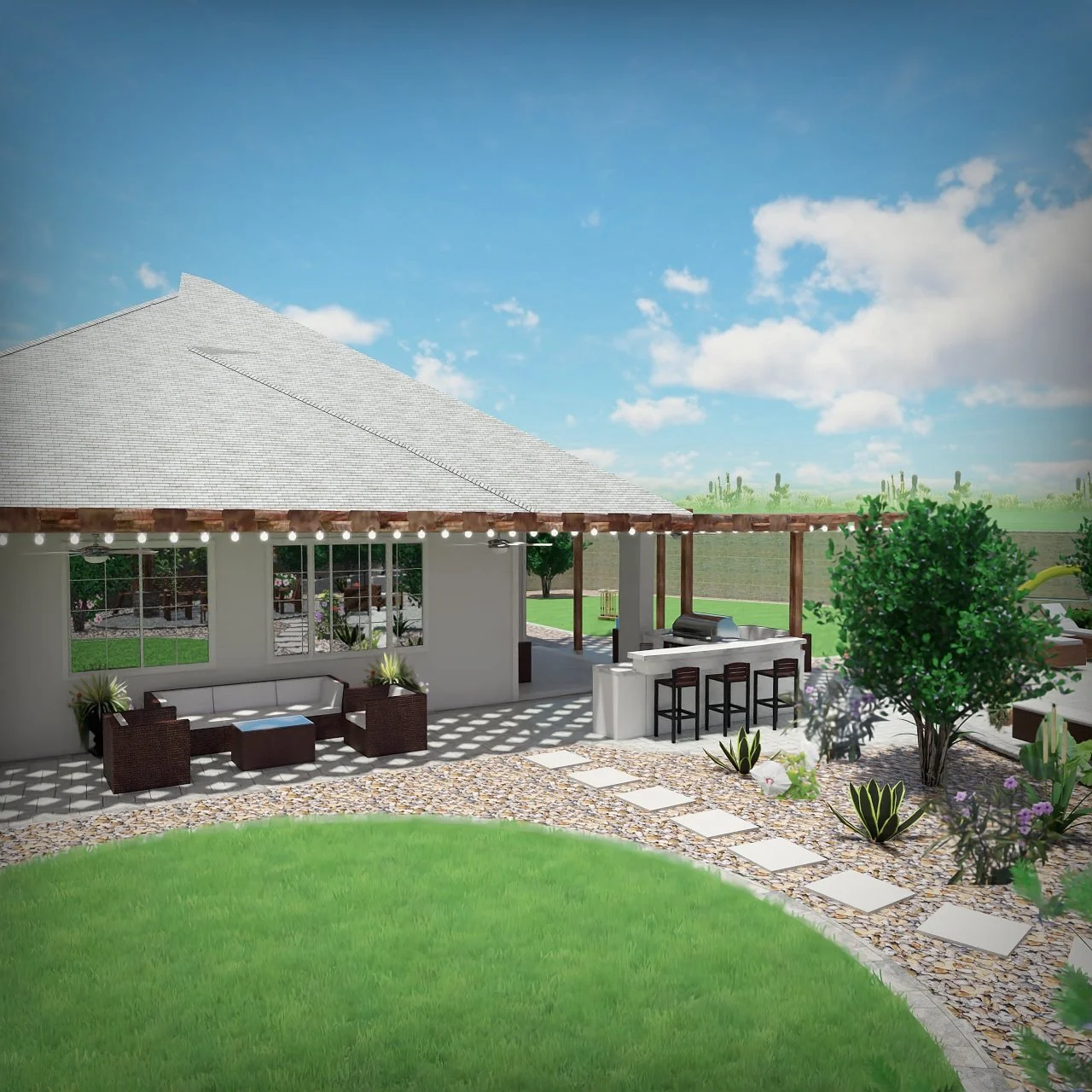 1 - PERGOLA OVER PATIO EXTENSION WITH GARDEN AND KITCHEN.jpg
