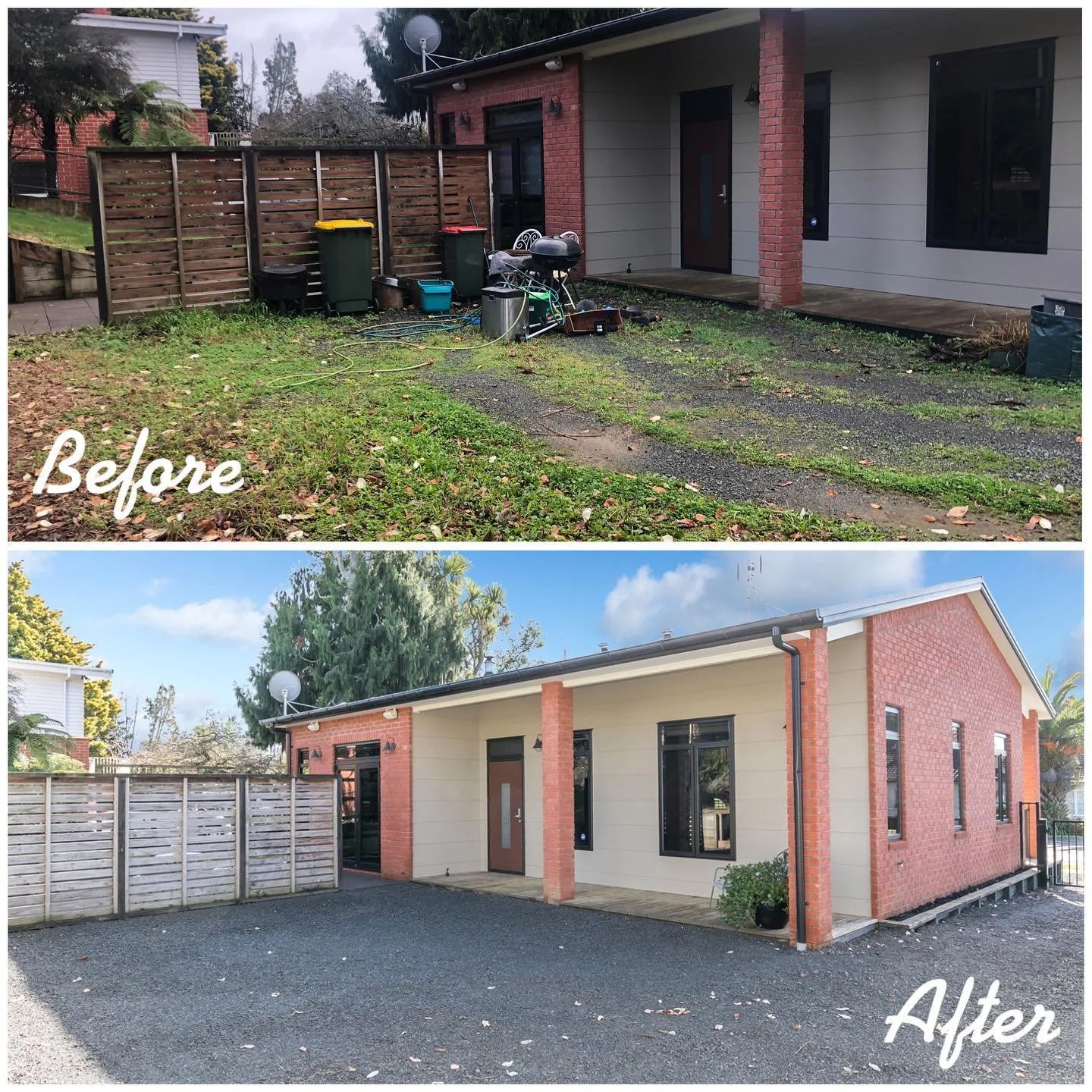 Popped some fresh gravel on this driveway! Need a hand to get your grounds looking their best? Call William today 📞😁 #beforeandafter #beforeafter #landscaping #hardwork #outdoors #transformation #tidy #tidyingup #peace #tranquility