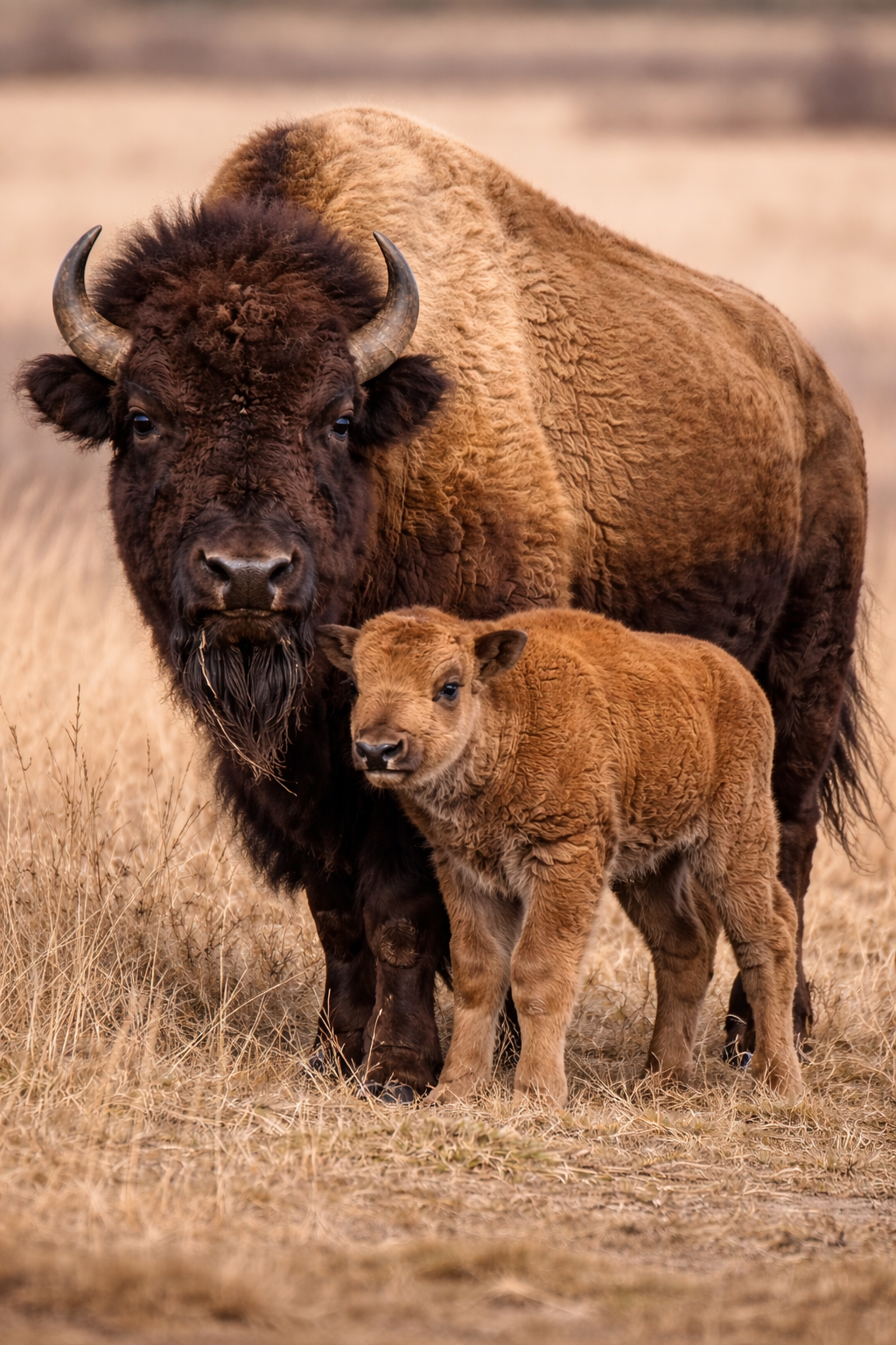 Bison mother and calf in sunlight.png