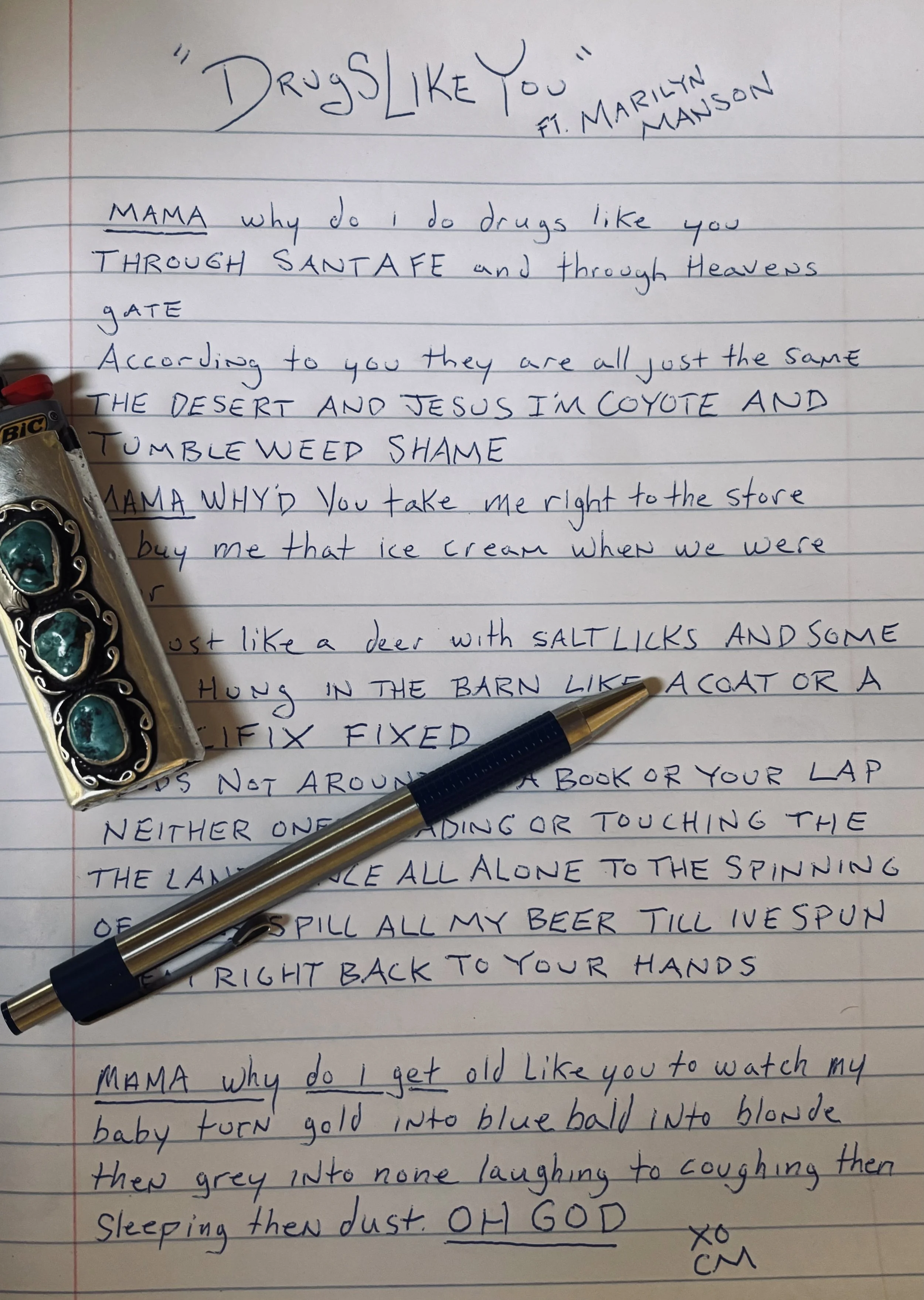 Handwritten Lyric Sheets from NSLGSS (or a poem)