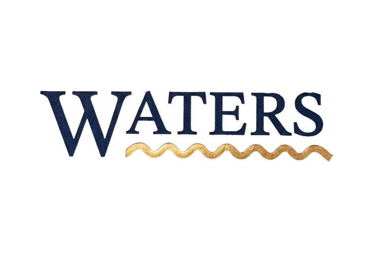A stylized logo with the word 'WAVERS' in large navy blue letters, a wavy brown underline, and small colorful icons and shapes around the text.