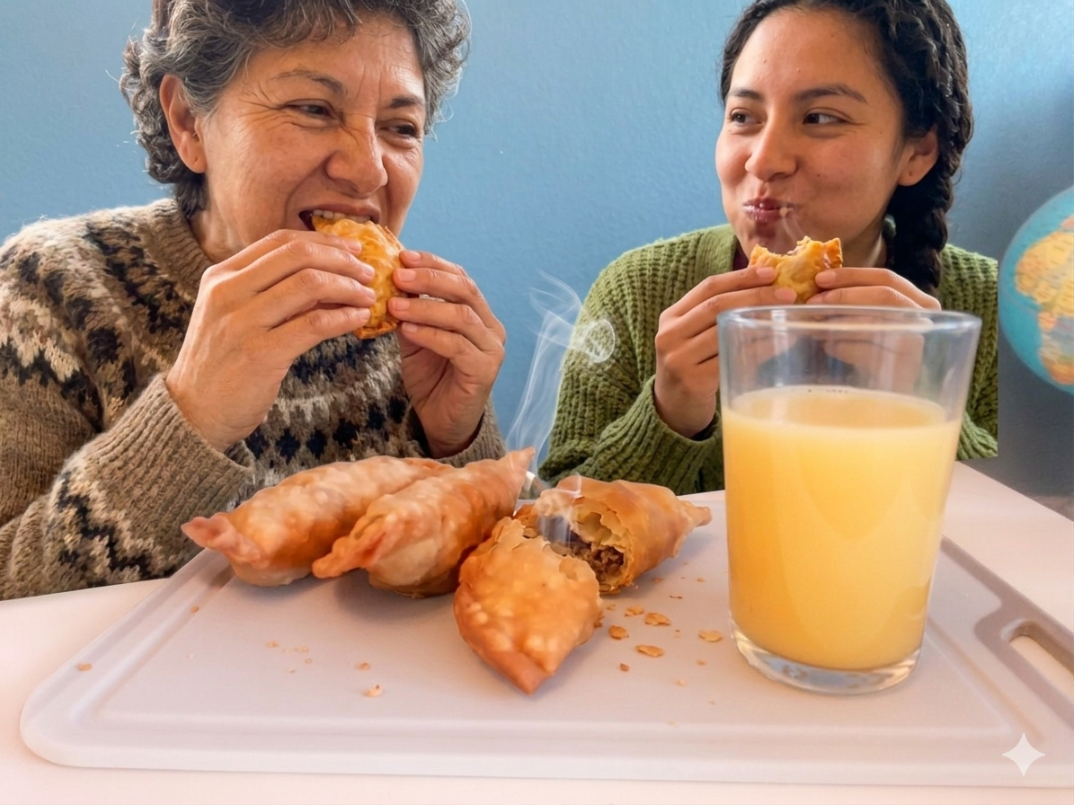 Une grand-mère et une jeune femme dégustant d'empanadas garcia.