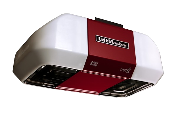 LiftMaster garage door opener with red and white casing